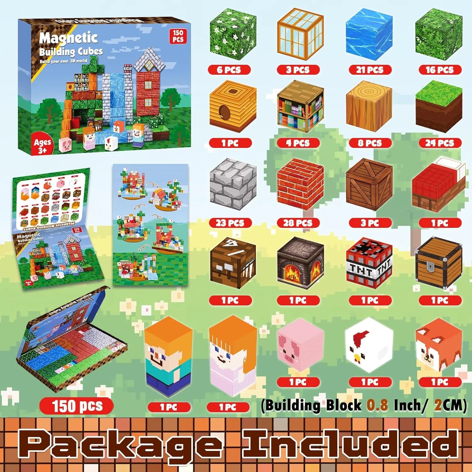 Magnetic Building Blocks|150Pcs Magnetic Building Cube Game, Constructions Toys for Boys & Girls Age 3-4,5-8 9 10,STEM Montessori Stacking Toy, Sensory Tiles Birthday for Toddlers