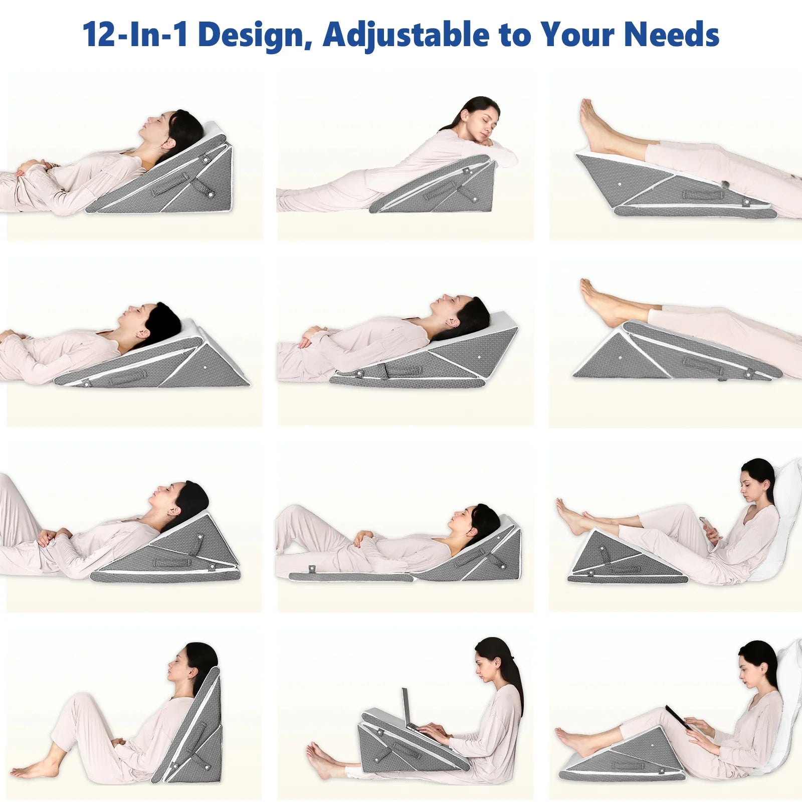 Bed Wedge Pillow for Sleeping, 7.5 & 9 & 11 & 12 Inch Adjustable Memory Foam Triangle Wedge Pillow Post Surgery for Back, Legs and Knee Support, Acid Reflux, Gerd, Heartburn and Snoring