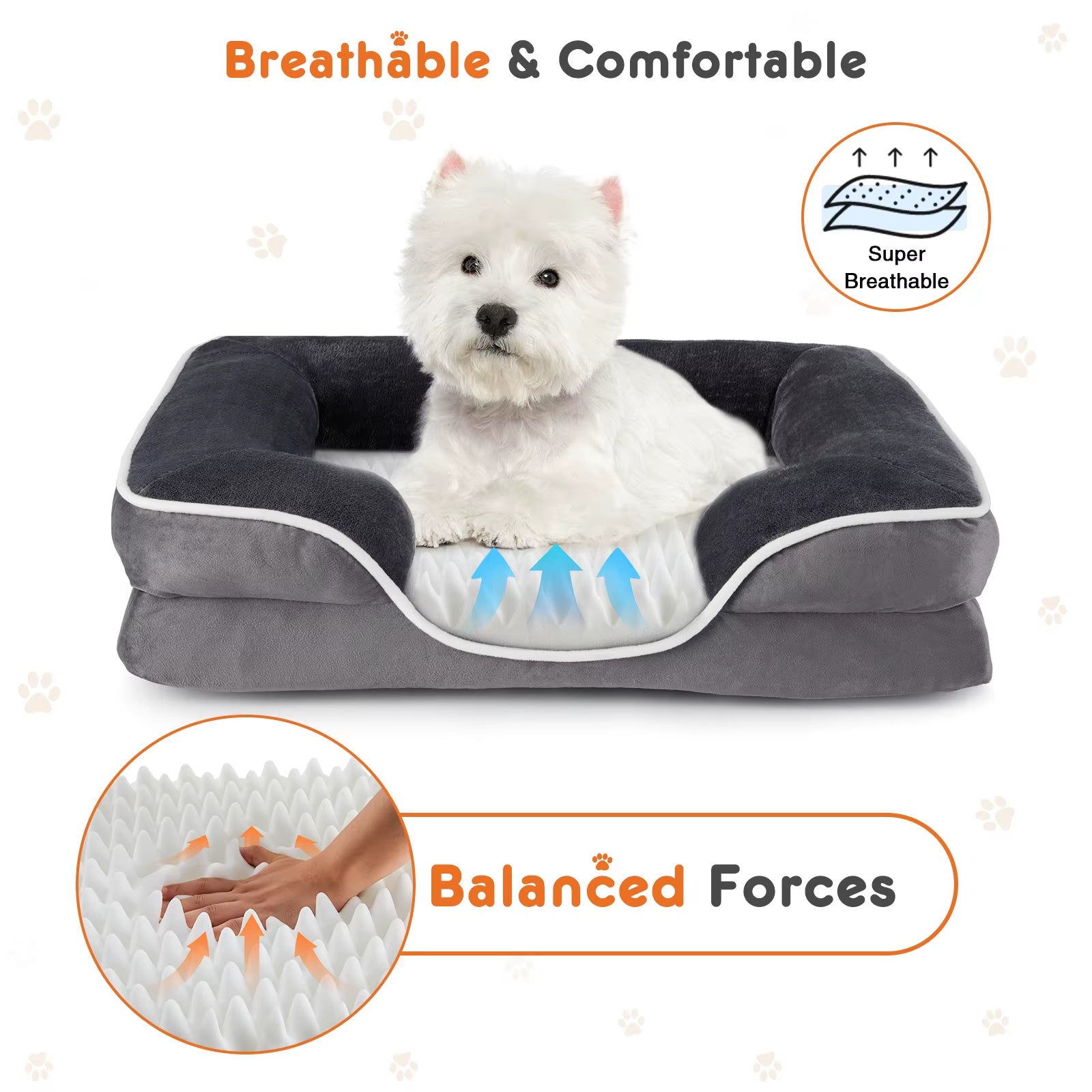 Orthopedic Dog Bed Memory Foam Pet Bed for Small Dogs & Cats with Washable Removable Cover Non-Slip Base Waterproof Liner