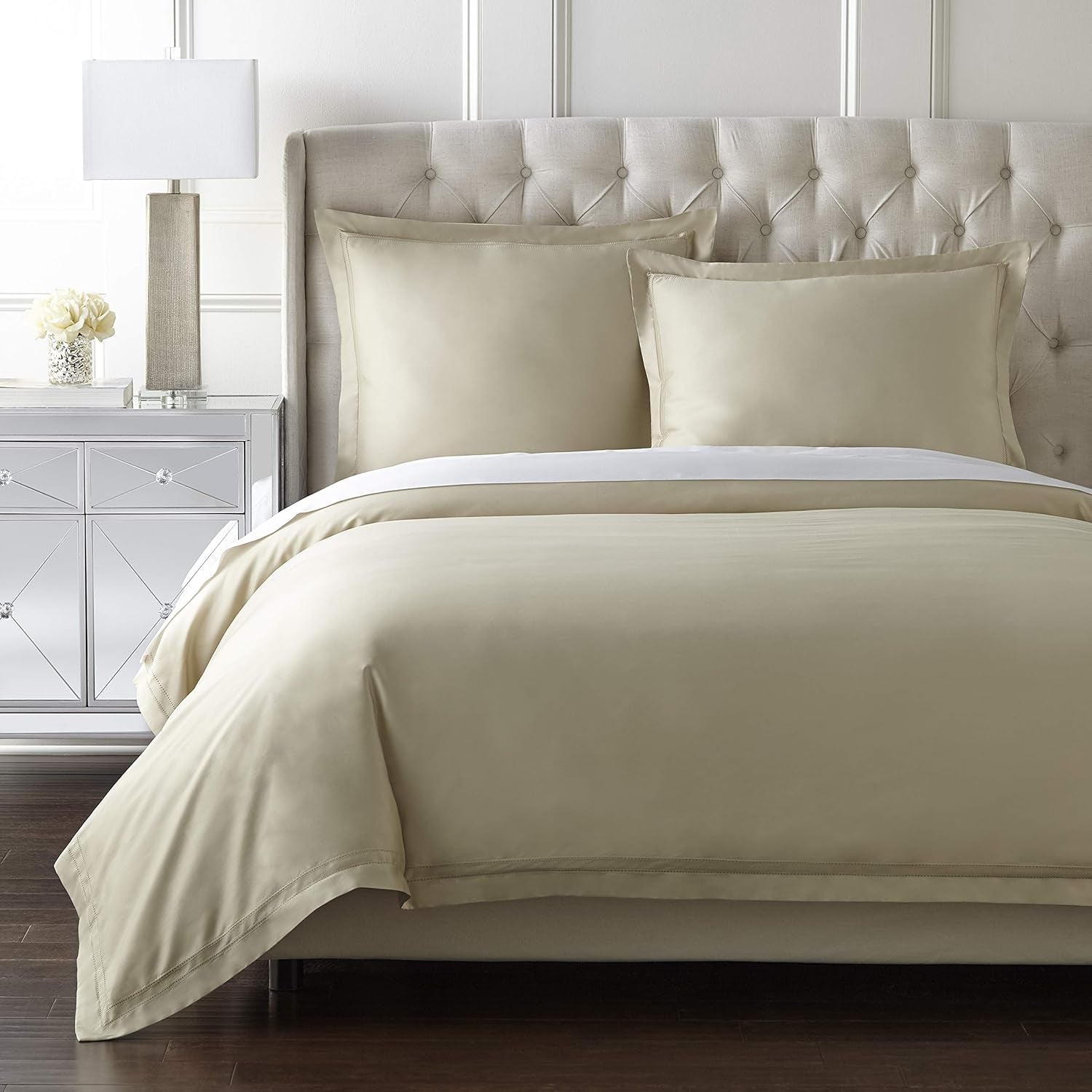 Luxury Duvet Cover Set 100% Certified Egyptian Cotton, Cool Breathable Ultra Soft Double Hem-Stitched Sateen Weave, Hidden Zipper Closure 1 Duvet Cover and 2 Pillow Shams (Tan, King)