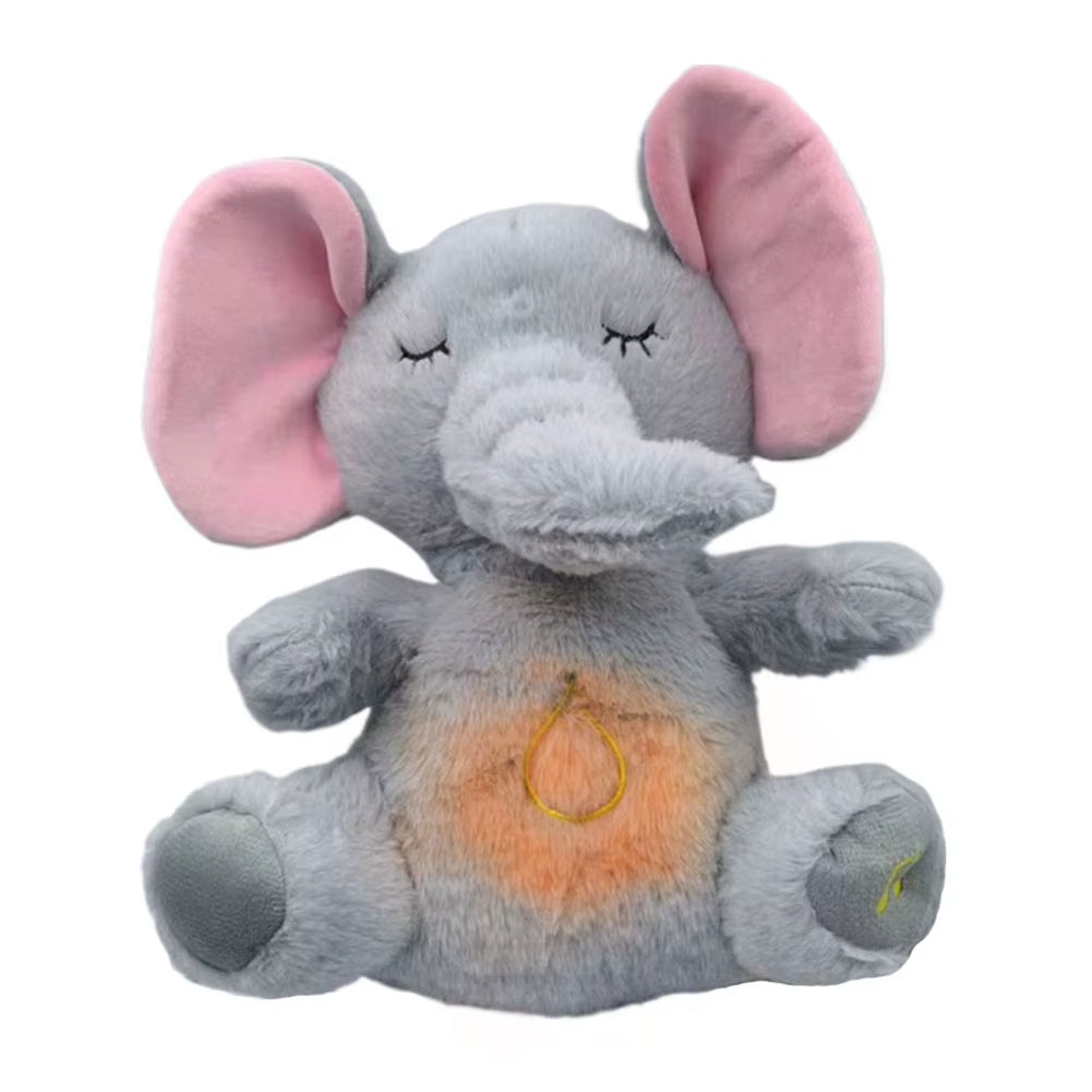 Cute Animal Baby Sound Machine with Music Lights Rhythmic Breathing Motion Comfort Doll Plush Stuffed Animal for Newborn Infants