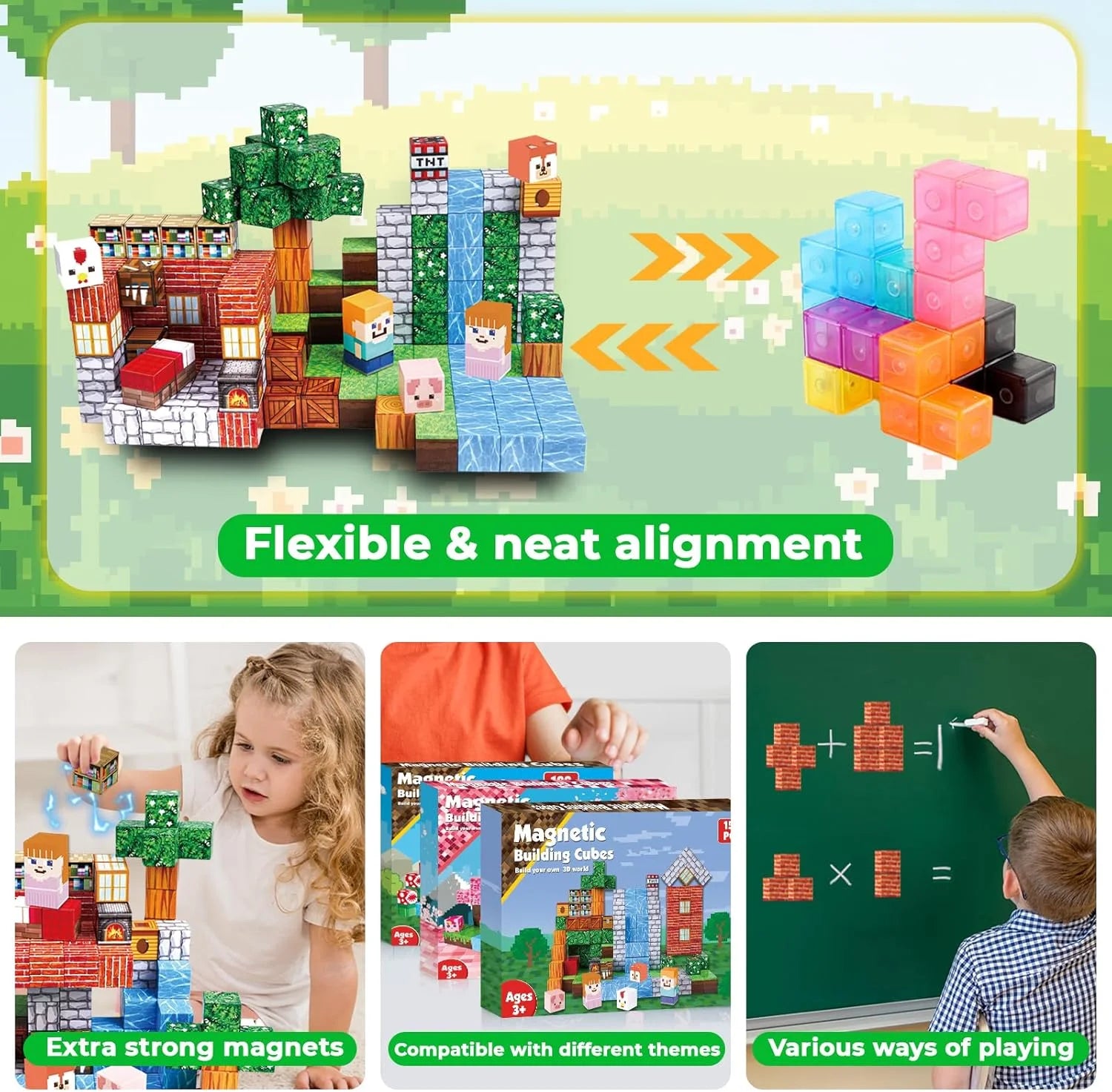 Magnetic Building Blocks|150Pcs Magnetic Building Cube Game, Constructions Toys for Boys & Girls Age 3-4,5-8 9 10,STEM Montessori Stacking Toy, Sensory Tiles Birthday for Toddlers