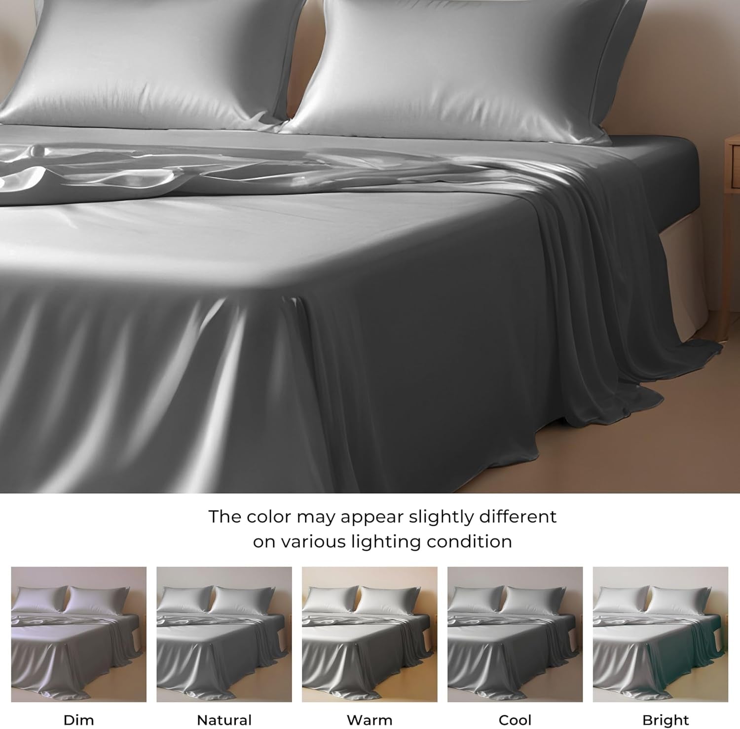 Eucalyptus Tencel Bed Sheet Set Queen Size 4Pc - Grey Bedding Lyocell 16" Deep Pocket Sheets - Soft Breathable & Cooling Sheets Set for Hot Sleepers (Queen, Light Grey)