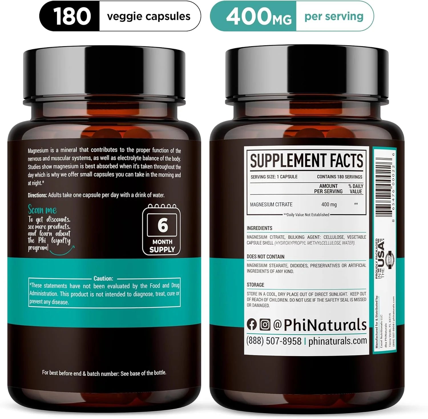 Magnesium Citrate 400Mg Supplement 180 Capsules by