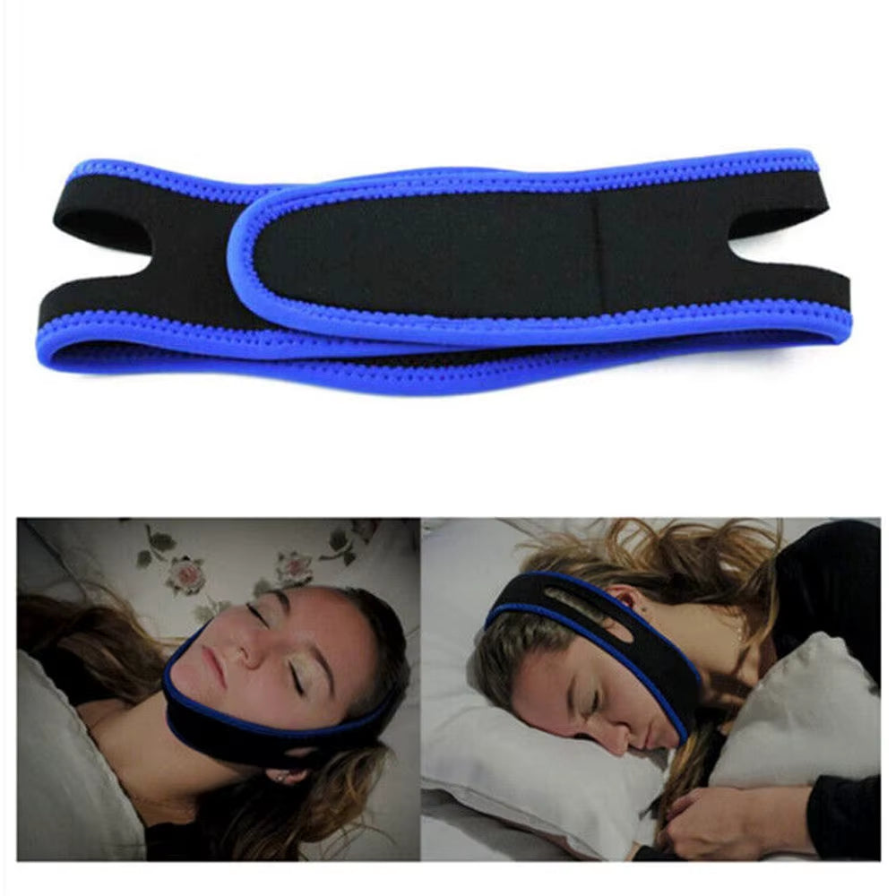Anti Snore Aid Stop Snoring Strap Sleep Apnea Belt Jaw Solution Chin Support Apnea Belt Snore Stopper Sleep Aids Blue