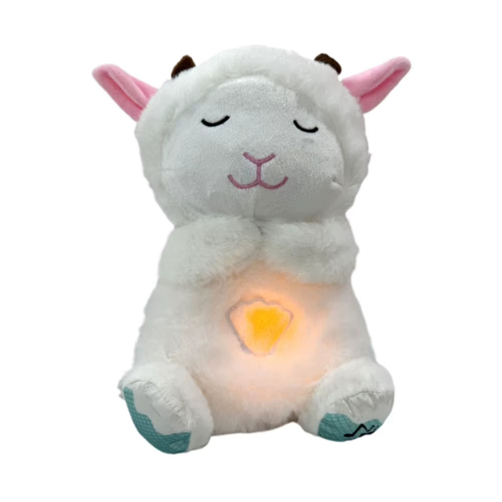 Cute Animal Baby Sound Machine with Music Lights Rhythmic Breathing Motion Comfort Doll Plush Stuffed Animal for Newborn Infants
