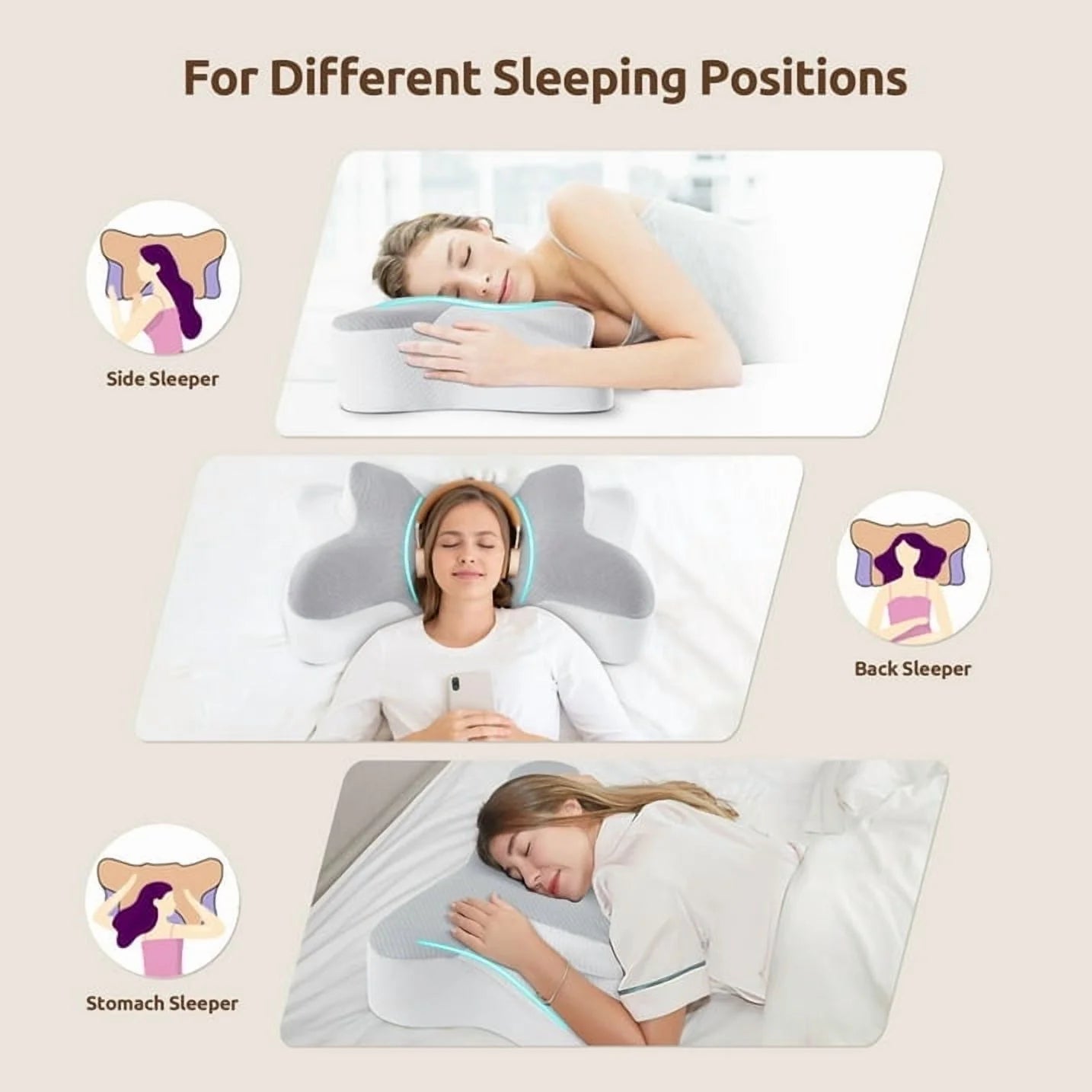 Cervical Pillow for Sleeping Memory Foam Neck Pain Relief Contour Orthopedic Ergonomic Pillows for Women Side Sleepers,Queen Size 26"Lx14.6"Wx5.1"H,Gray