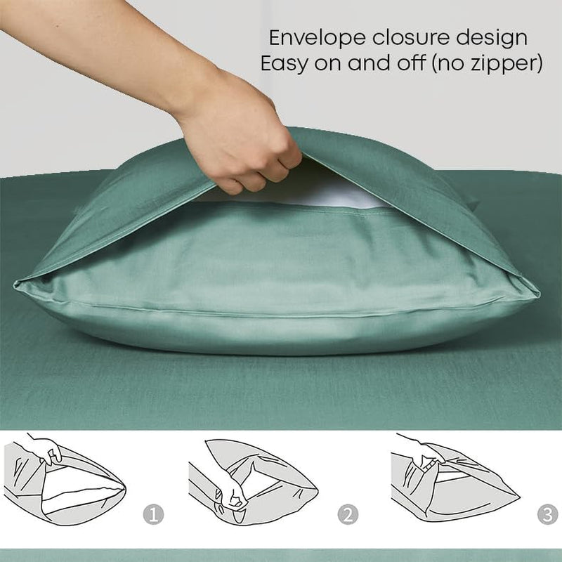 Eucalyptus Tencel Lyocell Sheets Set King Size - Cooling Breathable Silk Soft, 1 Fitted 1 Flat and 2 Pillowcases (King/Aqua)
