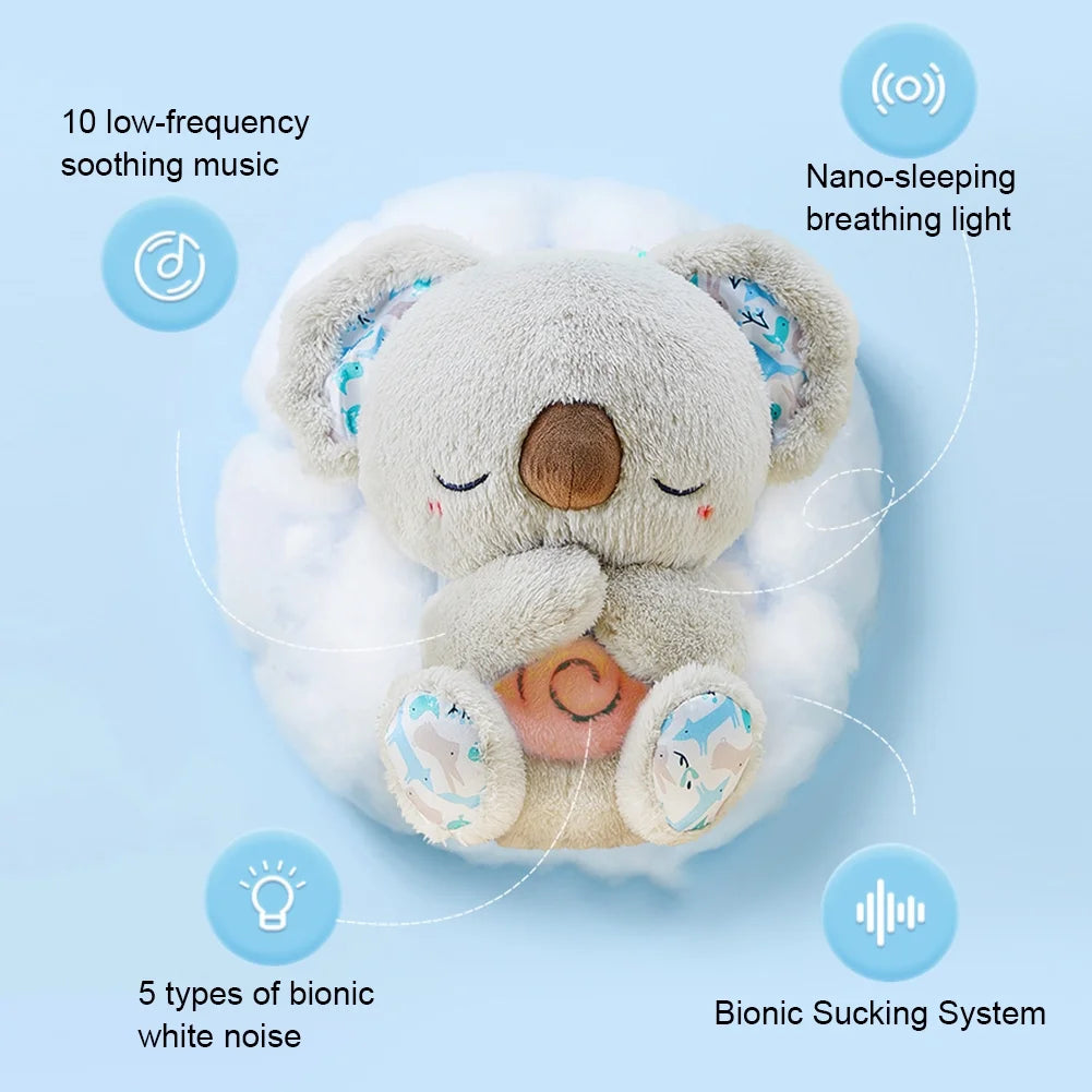 Sleeping Koala Plush Stuffed Toy- Soothing Koala Plush Breathing with Sensory Details Music Lights & Rhythmic Breathing Motion For