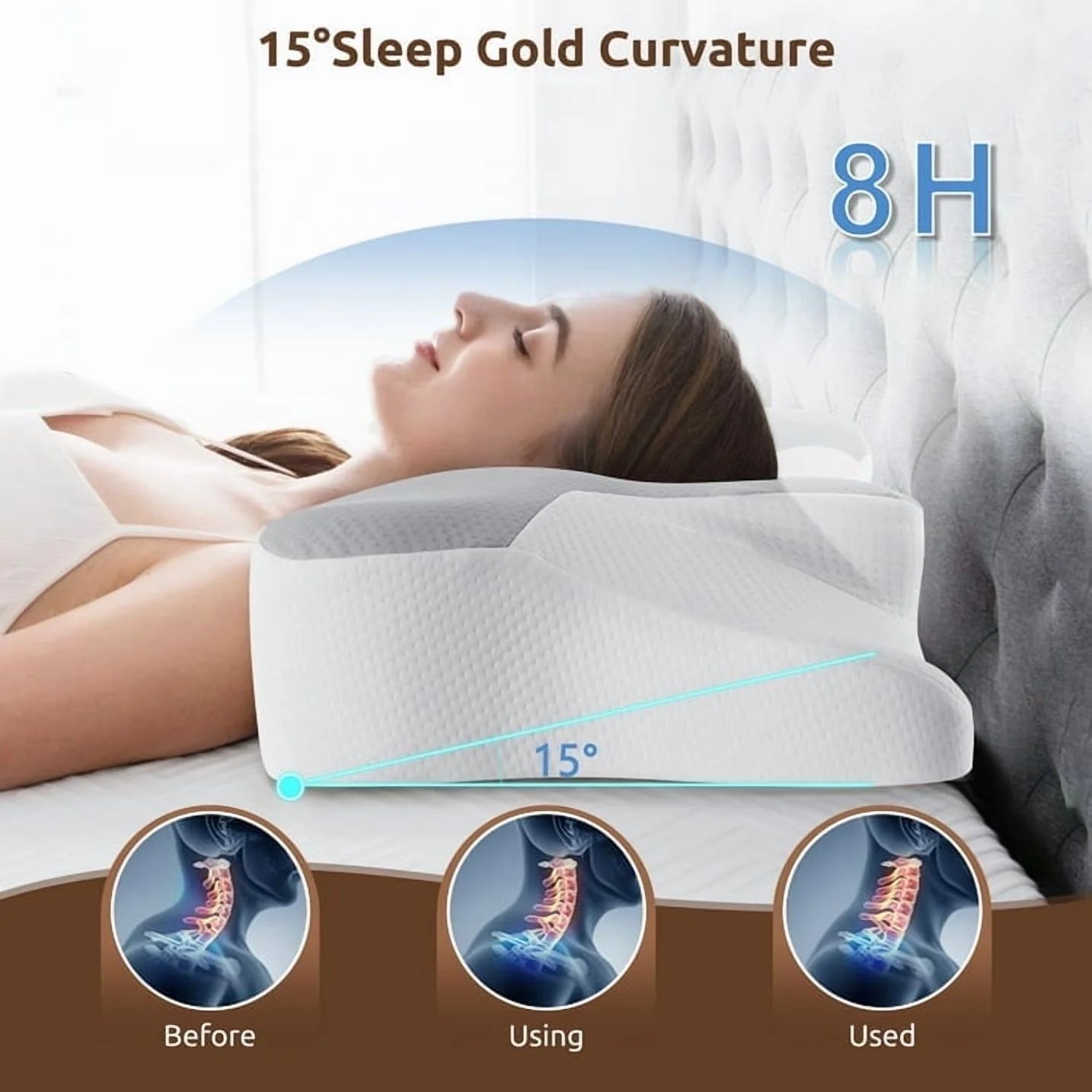 Cervical Pillow for Sleeping Memory Foam Neck Pain Relief Contour Orthopedic Ergonomic Pillows for Women Side Sleepers,Queen Size 26"Lx14.6"Wx5.1"H,Gray