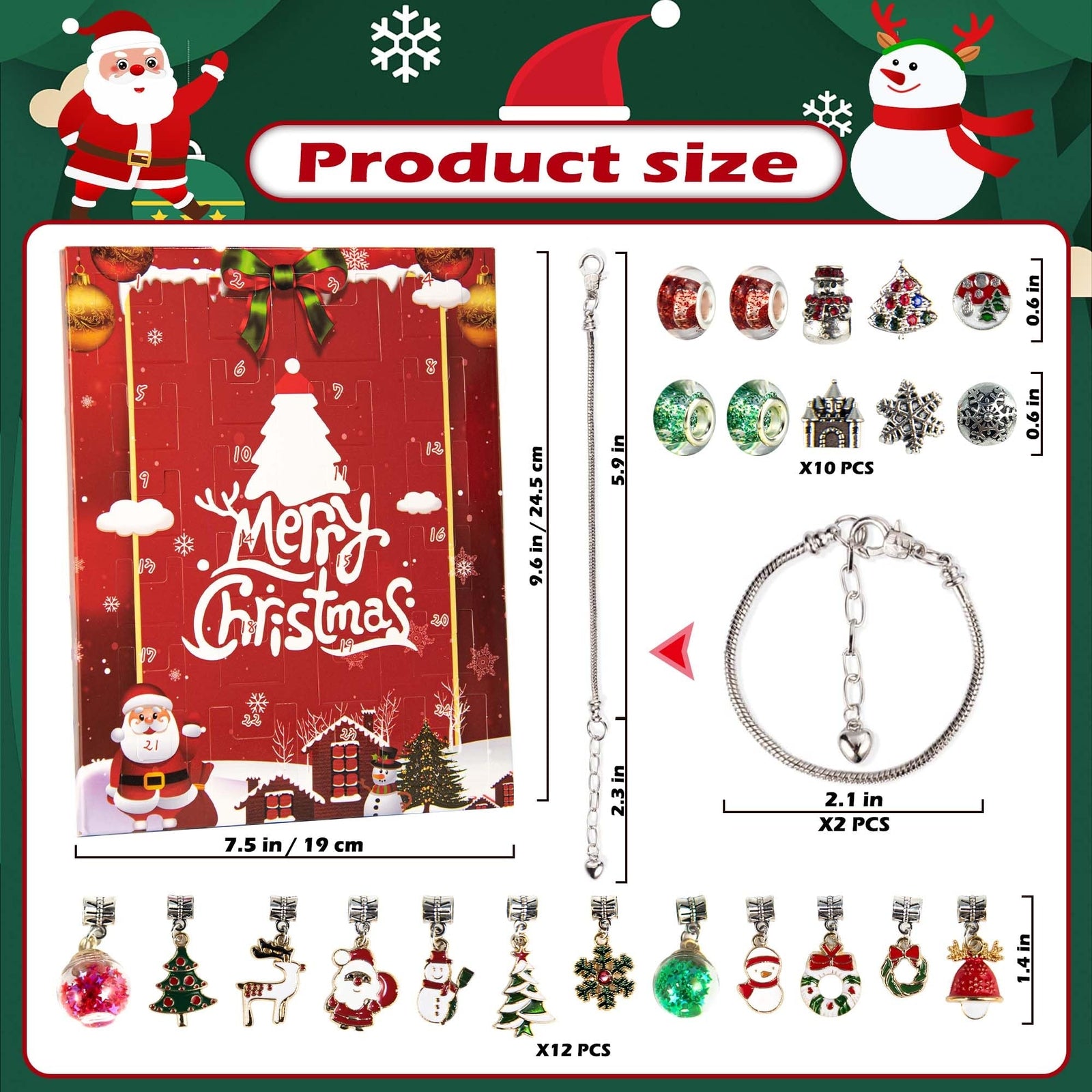Christmas Advent Calendar 2024 Christmas Gifts Bracelets for Girls 24 Days Xm...