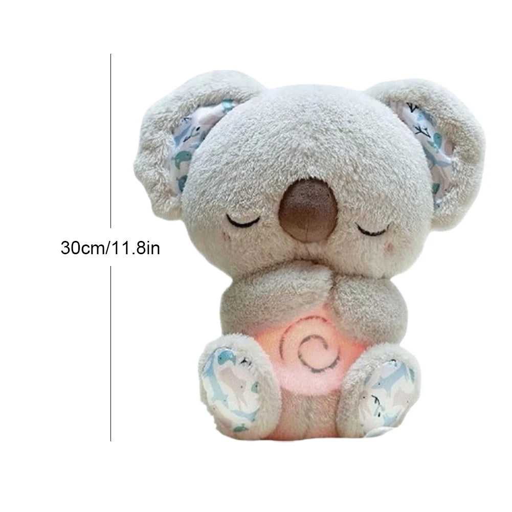 Sleeping Koala Plush Stuffed Toy- Soothing Koala Plush Breathing with Sensory Details Music Lights & Rhythmic Breathing Motion For