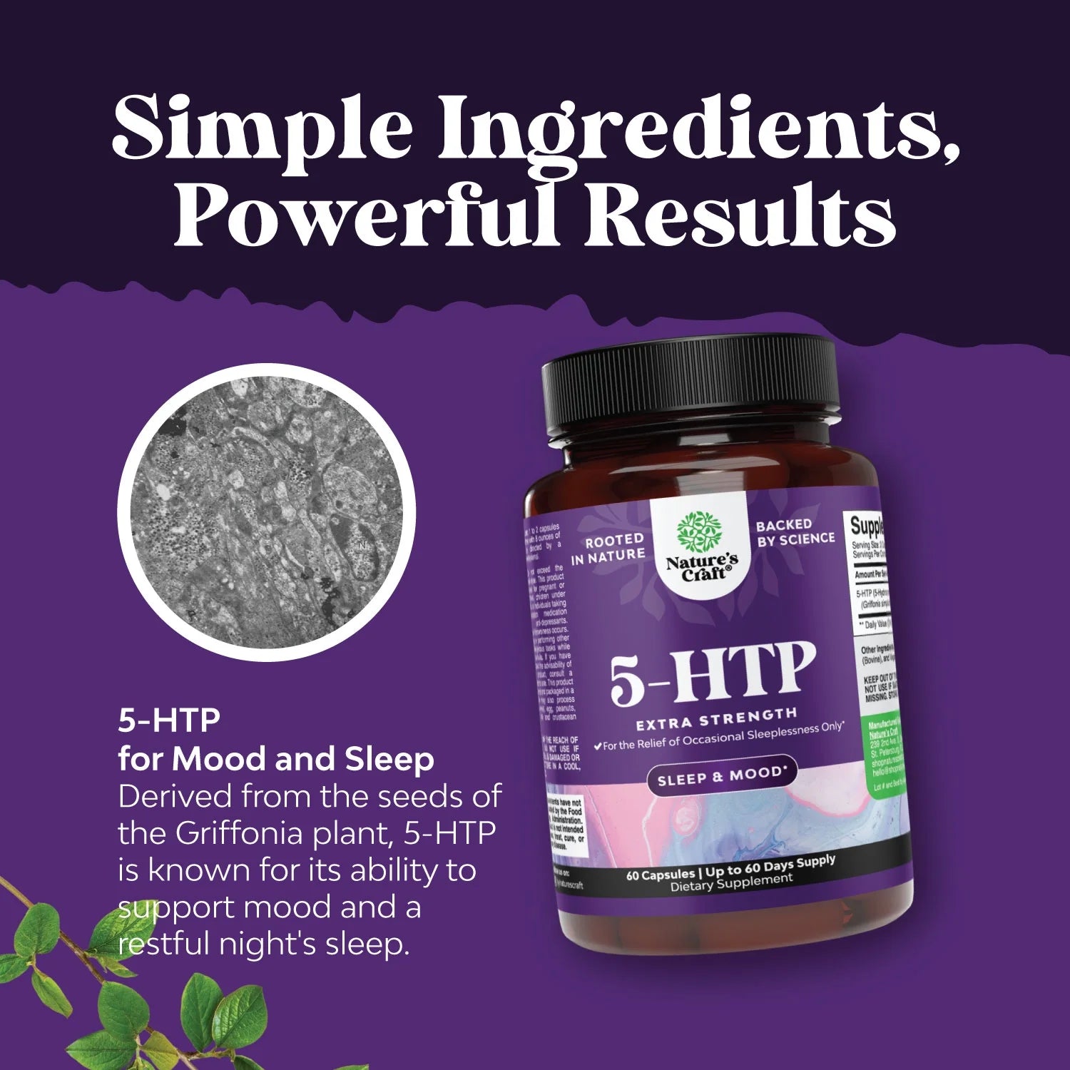 5 HTP Supplement 5-Hydroxytryptophan - 5HTP 100Mg per Serving Gentle Herbal Sleep Supplement and Mood Enhancer - 5-HTP Mood Support Supplement and Sleep Support Capsules from Griffonia Simplicifolia