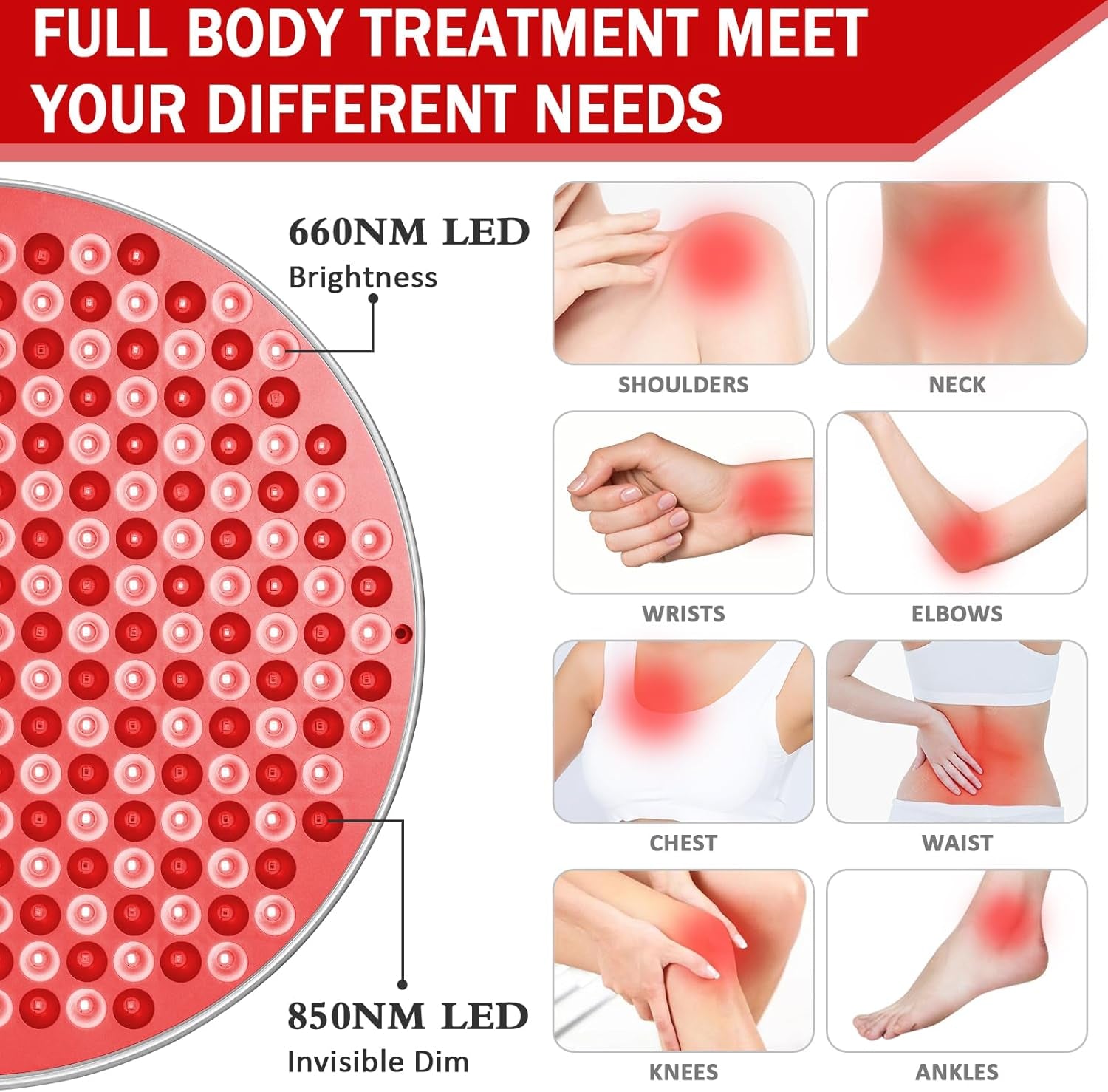 Round Red Light Therapy for Face and Body, Adjustable Height Stand, 660Nm Red Light Therapy & 850Nm Infrared Light Therapy Device,Skin Beauty