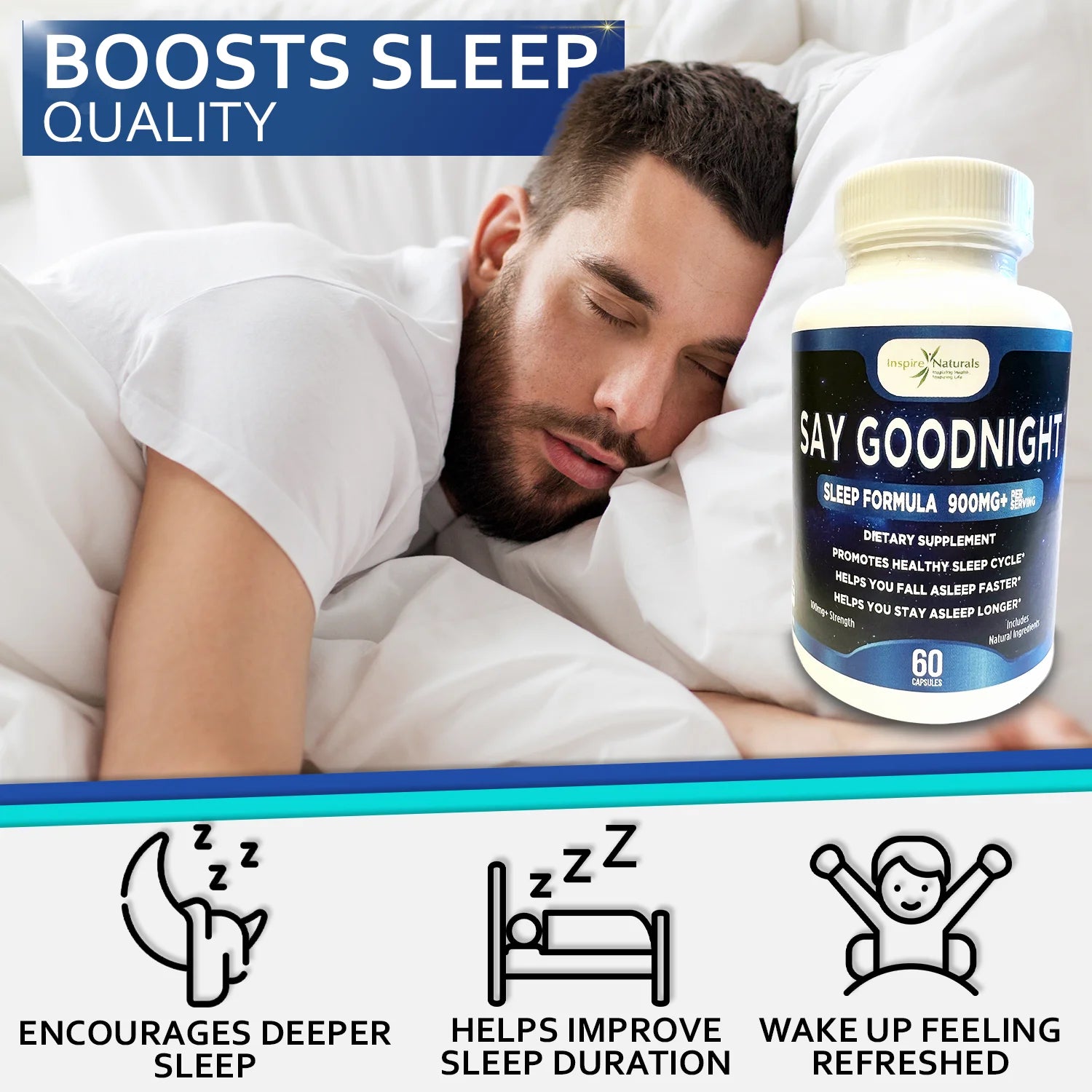 Say Goodnight Sleep Formula ~ Fall Asleep & Stay Asleep 60 Capsules, Calming & Relaxation Herbs,