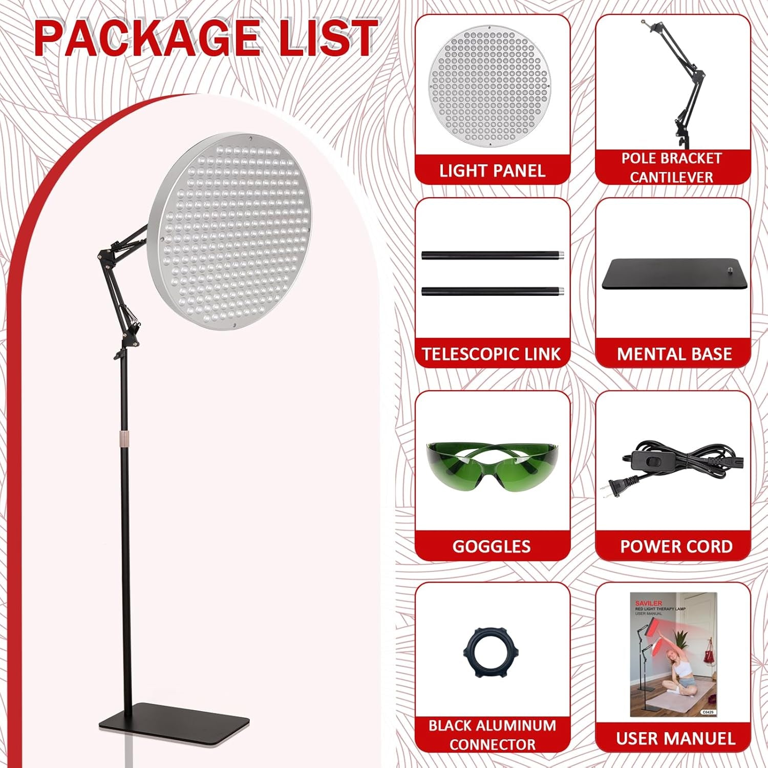 Round Red Light Therapy for Face and Body, Adjustable Height Stand, 660Nm Red Light Therapy & 850Nm Infrared Light Therapy Device,Skin Beauty