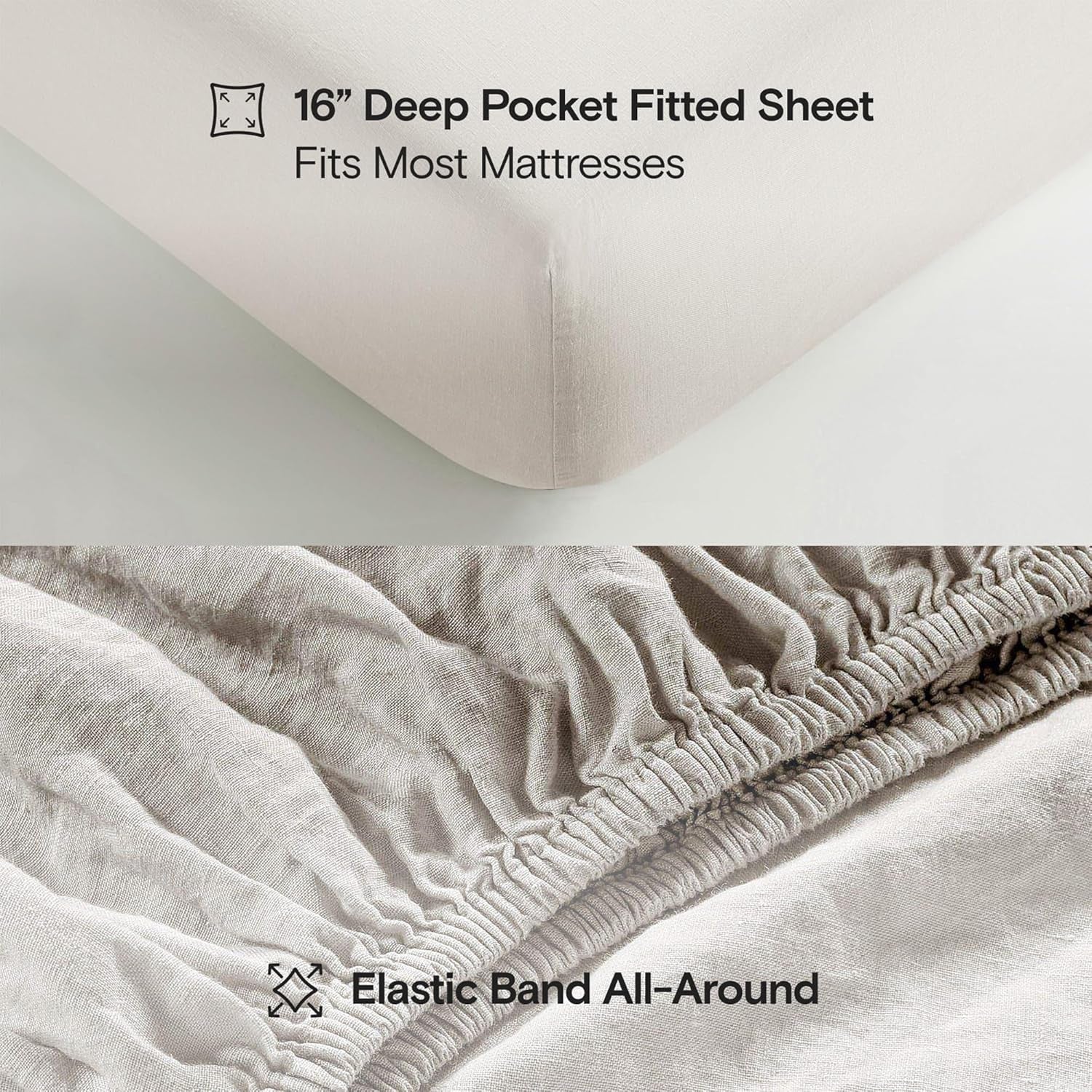 Stone Washed Organic French Linen Bed Sheet Set, GOTS Certified Organic, Best Cooling Linen Sheet Award by Sleep Foundation, 3 Piece - 2 Pillowcases and 1 Fitted Sheet (Fog, Cal King)