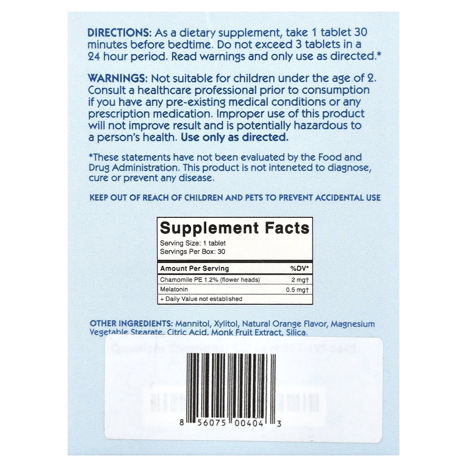 Children'S Sleep Aid, Orange Dream Flavored EZ Melt Tablets, 30 Ct