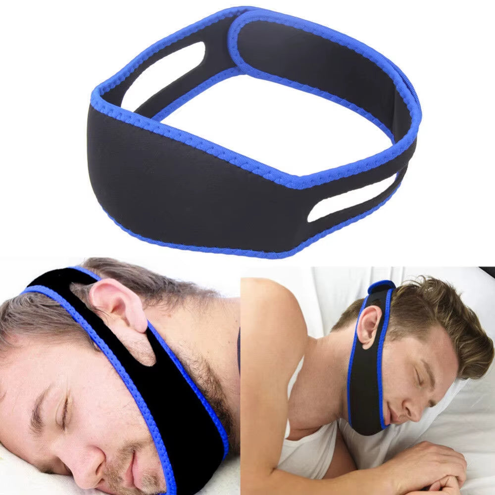 Anti Snore Aid Stop Snoring Strap Sleep Apnea Belt Jaw Solution Chin Support Apnea Belt Snore Stopper Sleep Aids Blue