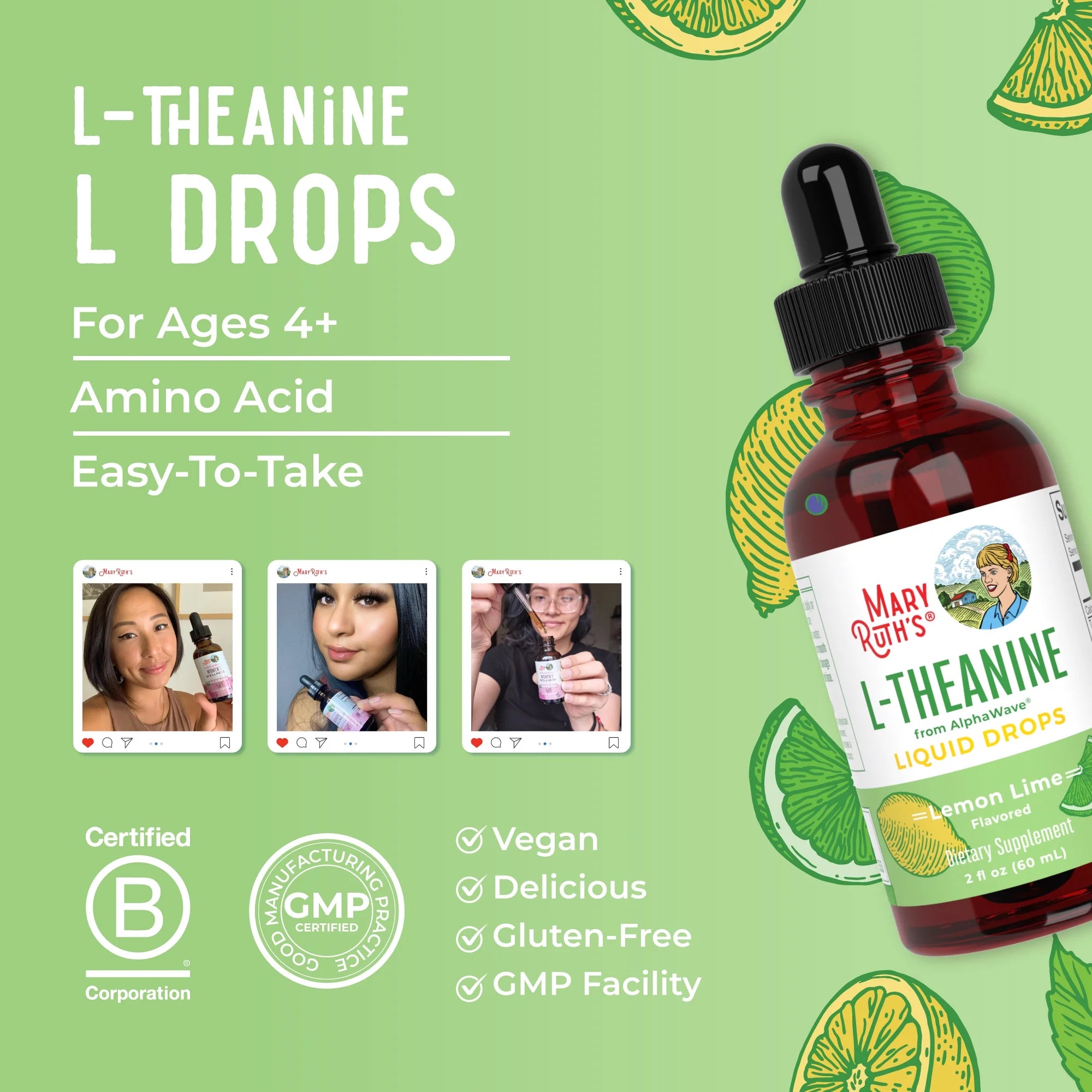 L-Theanine 200Mg Liquid Drops, Stress Relief Supplement, Vegan, 30 Servings