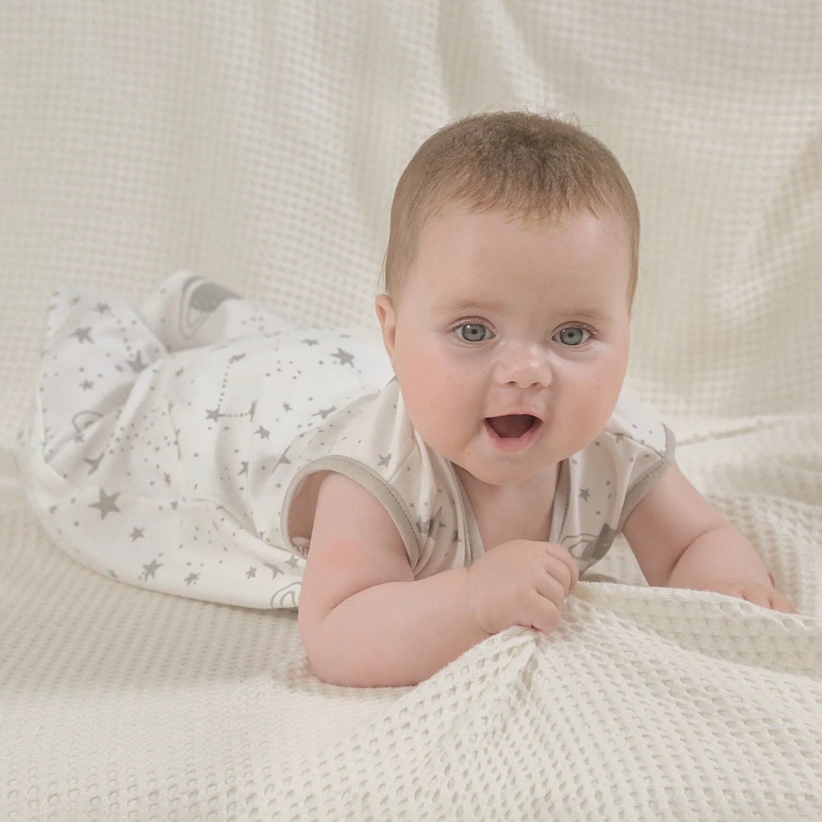 Sleep Sack Organic Cotton Wearable Blanket for Infants Boys Girls, Toddler Sleep Bag with 2-Way Zipper, Grey Planet and Star, Large (12-18 Month)