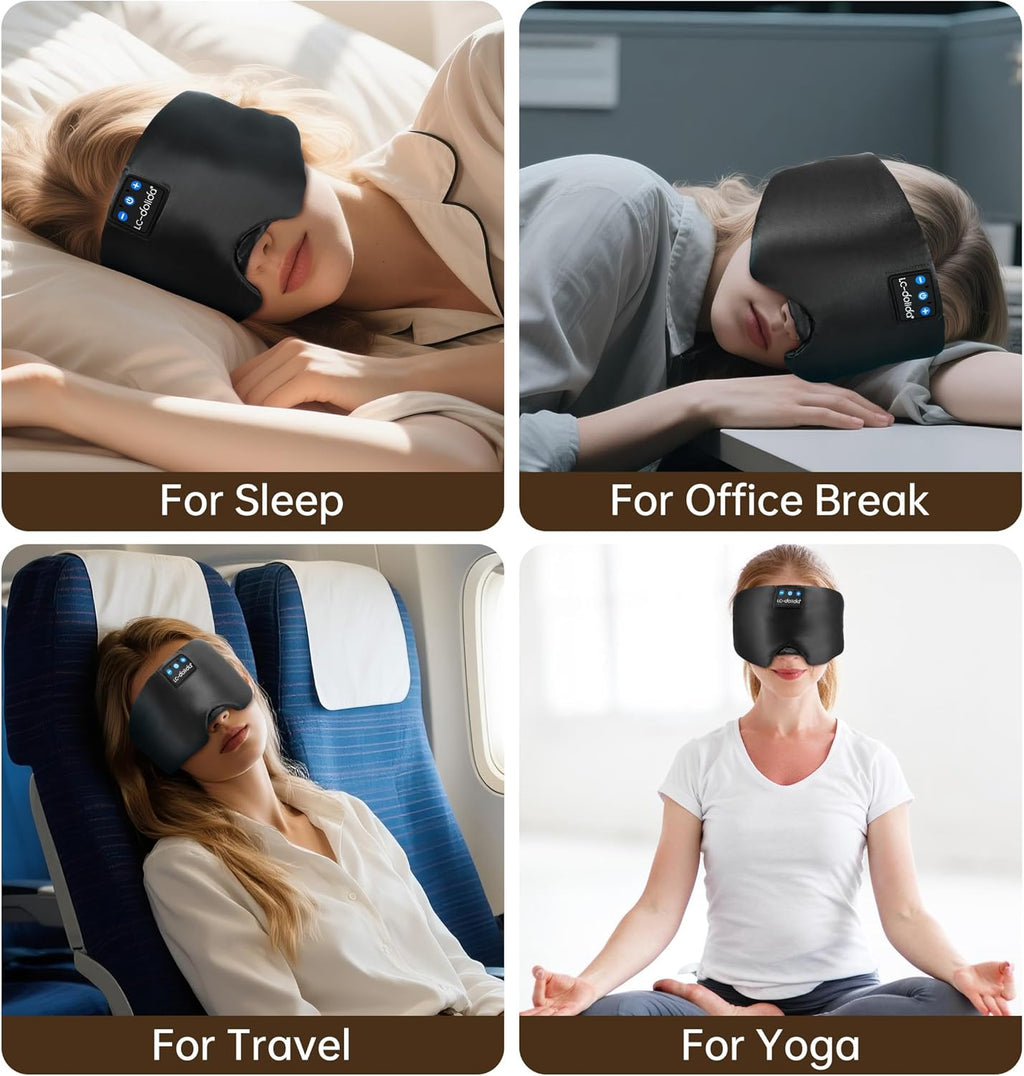 Luxurious Silk Soft Sleep Mask, Sleep Headphones with Bluetooth 5.4 for Side Sleeper, Total Blackout Eye Sleeping Mask for Women and Men, Ideal Gift for Restful Sleep, Travel(Black)