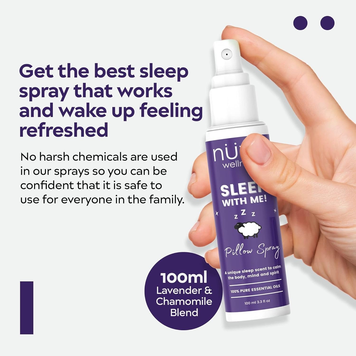 NUVO WELLNESS Premium Sleep Spray Made with Therapeutic Essential Oils - Deep Sleep Pillow Spray Mist with Lavender and Chamomile - Sleep Spray for Pillows - 4 Oz Bottle