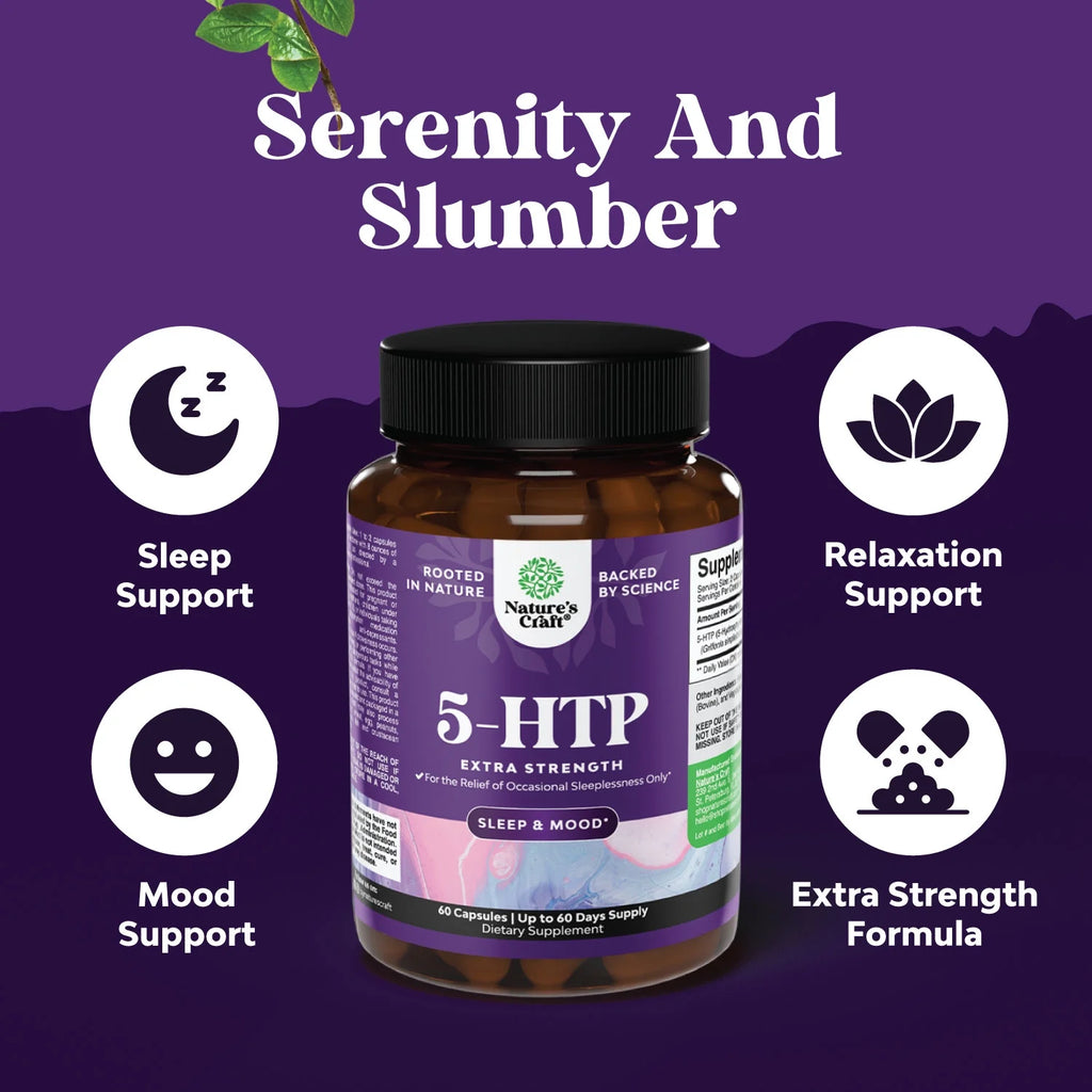 5 HTP Supplement 5-Hydroxytryptophan - 5HTP 100Mg per Serving Gentle Herbal Sleep Supplement and Mood Enhancer - 5-HTP Mood Support Supplement and Sleep Support Capsules from Griffonia Simplicifolia