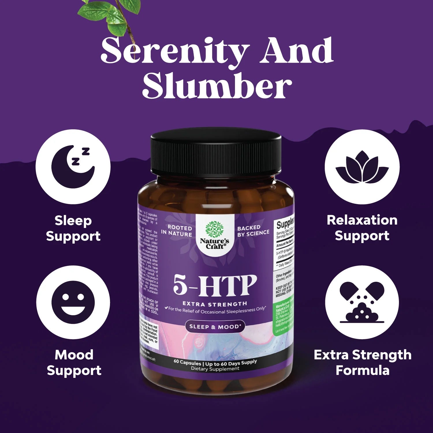 5 HTP Supplement 5-Hydroxytryptophan - 5HTP 100Mg per Serving Gentle Herbal Sleep Supplement and Mood Enhancer - 5-HTP Mood Support Supplement and Sleep Support Capsules from Griffonia Simplicifolia