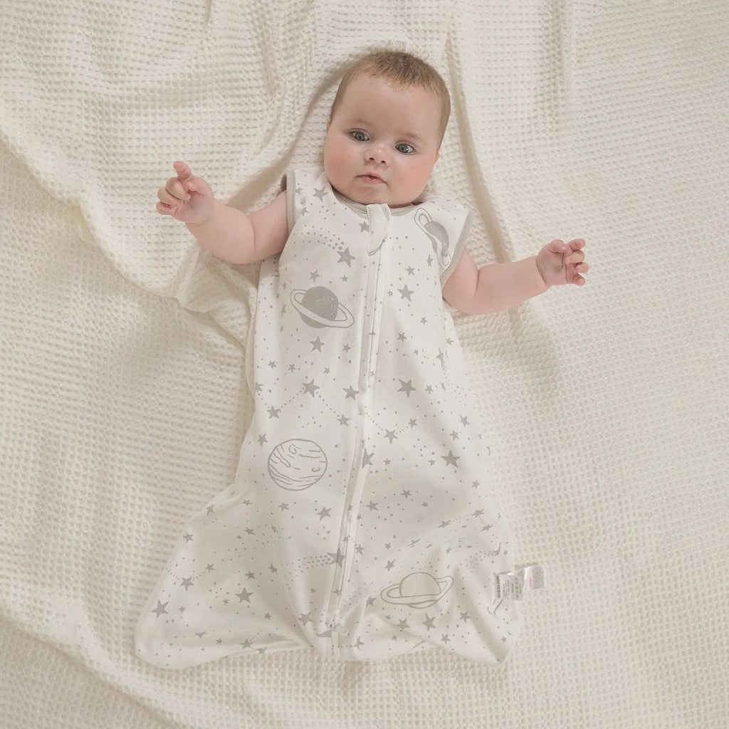 Sleep Sack Organic Cotton Wearable Blanket for Infants Boys Girls, Toddler Sleep Bag with 2-Way Zipper, Grey Planet and Star, Large (12-18 Month)