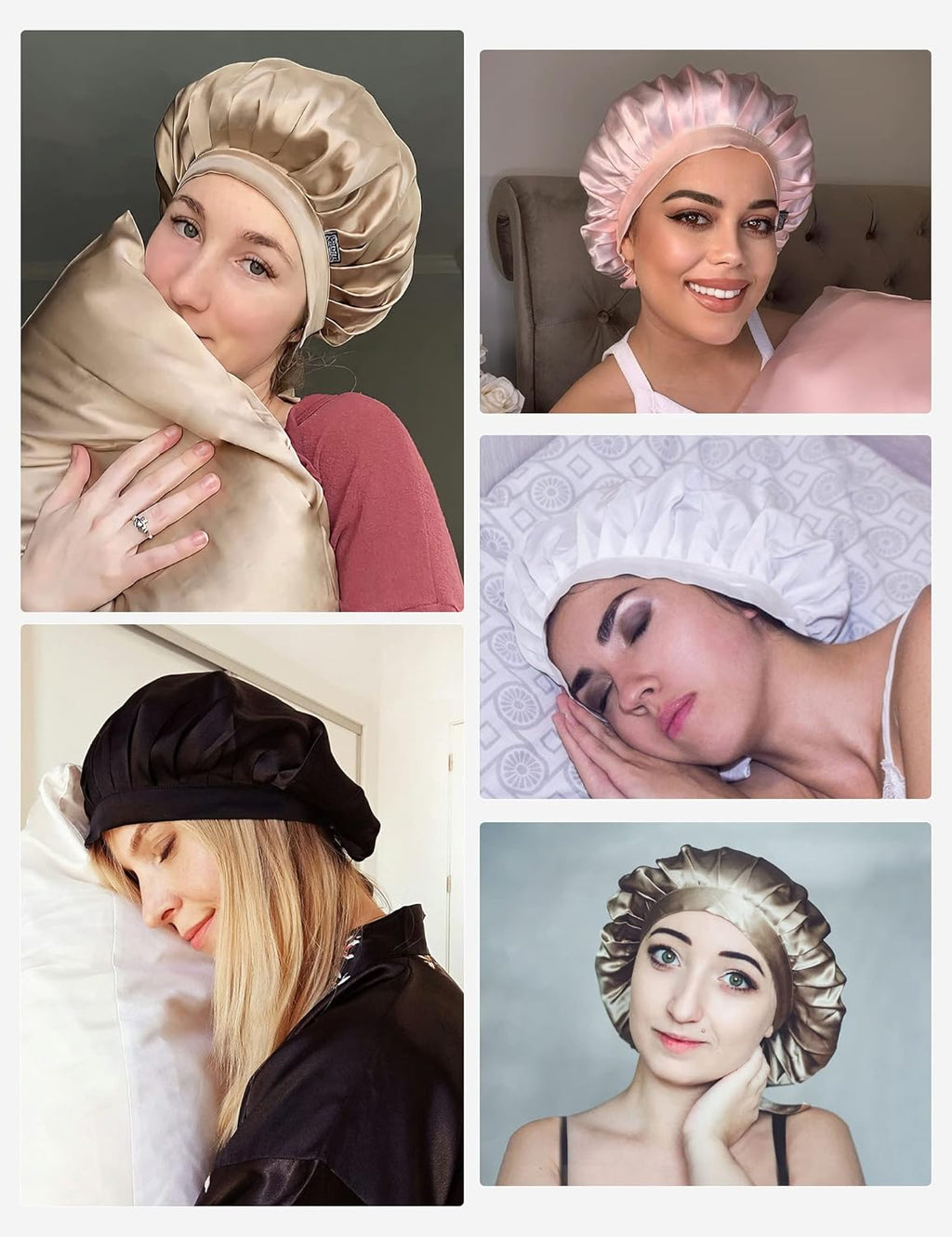 100% Mulberry Silk Bonnet, 19 Momme Silk Night Sleep Cap Adjustable Hair Wrap for Sleeping, Ivory