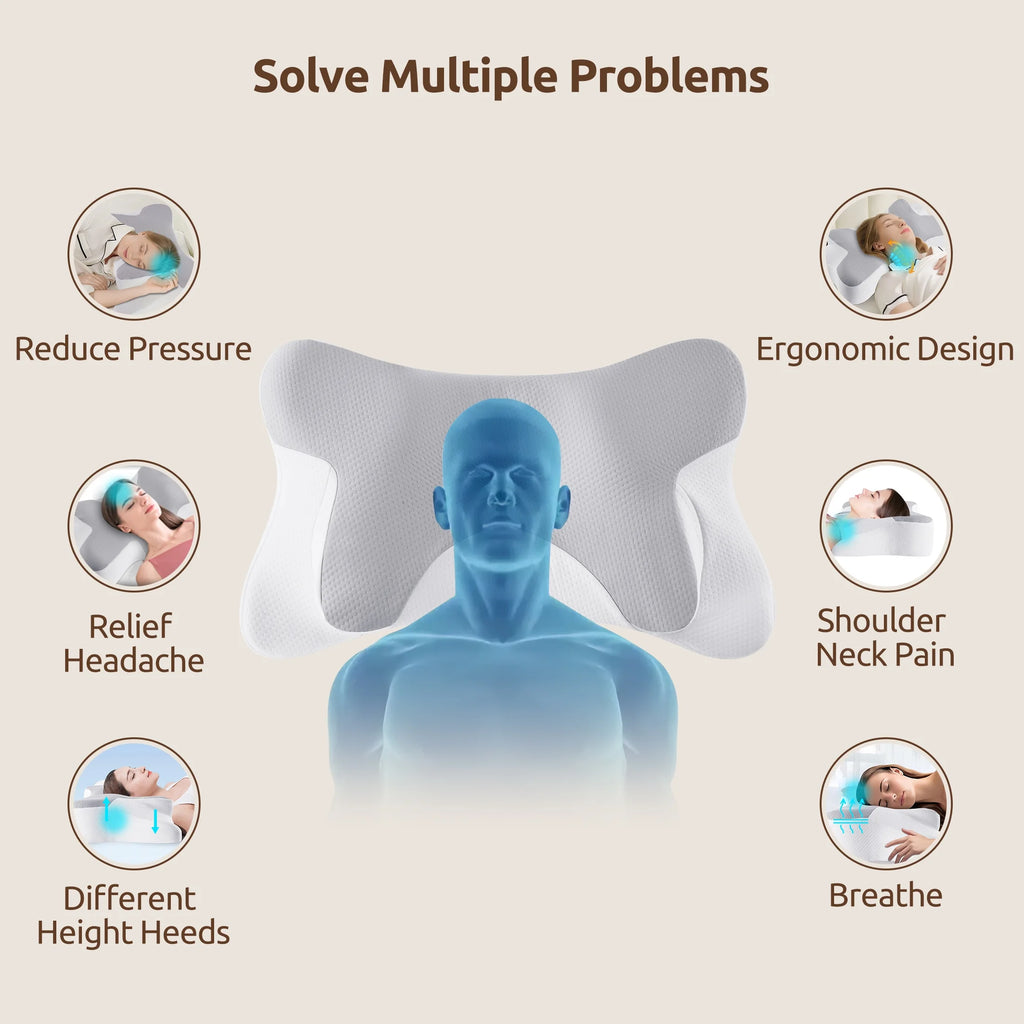 Memory Foam Pillow for Neck Pain Relief Cervical Sleepers Standard/Queen Gray