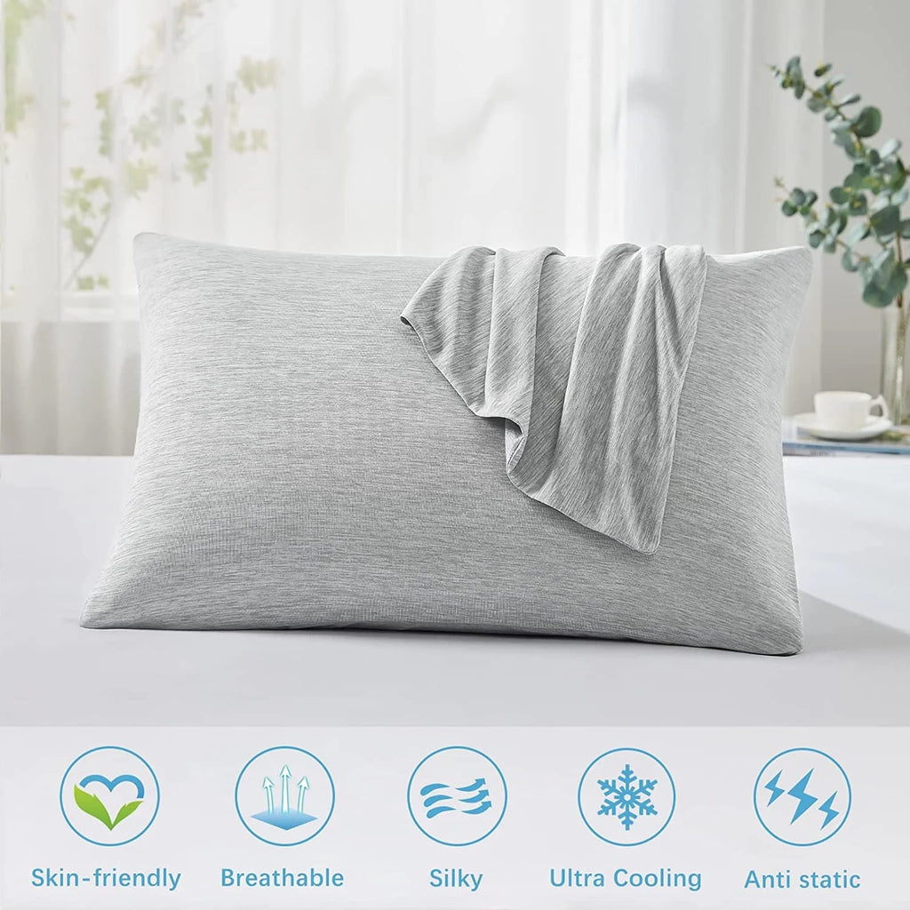 Cooling Pillowcases, Summer Pillowcase with Japanese Q-Max 0.55 Cooling Fiber, Double-Sided Design Standard Pillow Case with Hidden Zipper, 2 Pack, Gray