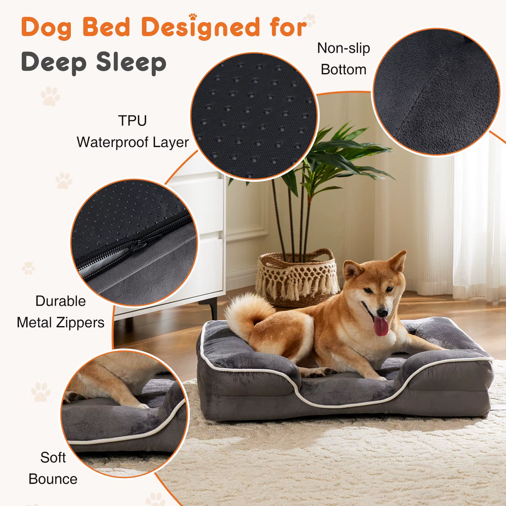 Orthopedic Dog Bed Memory Foam Pet Bed for Small Dogs & Cats with Washable Removable Cover Non-Slip Base Waterproof Liner