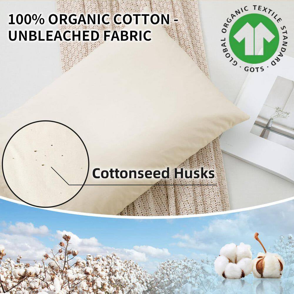 14 In. X 20 In. Organic Buckwheat Pillow, Adjustable Loft, Breathable for Cool Sleep, Cervical Support