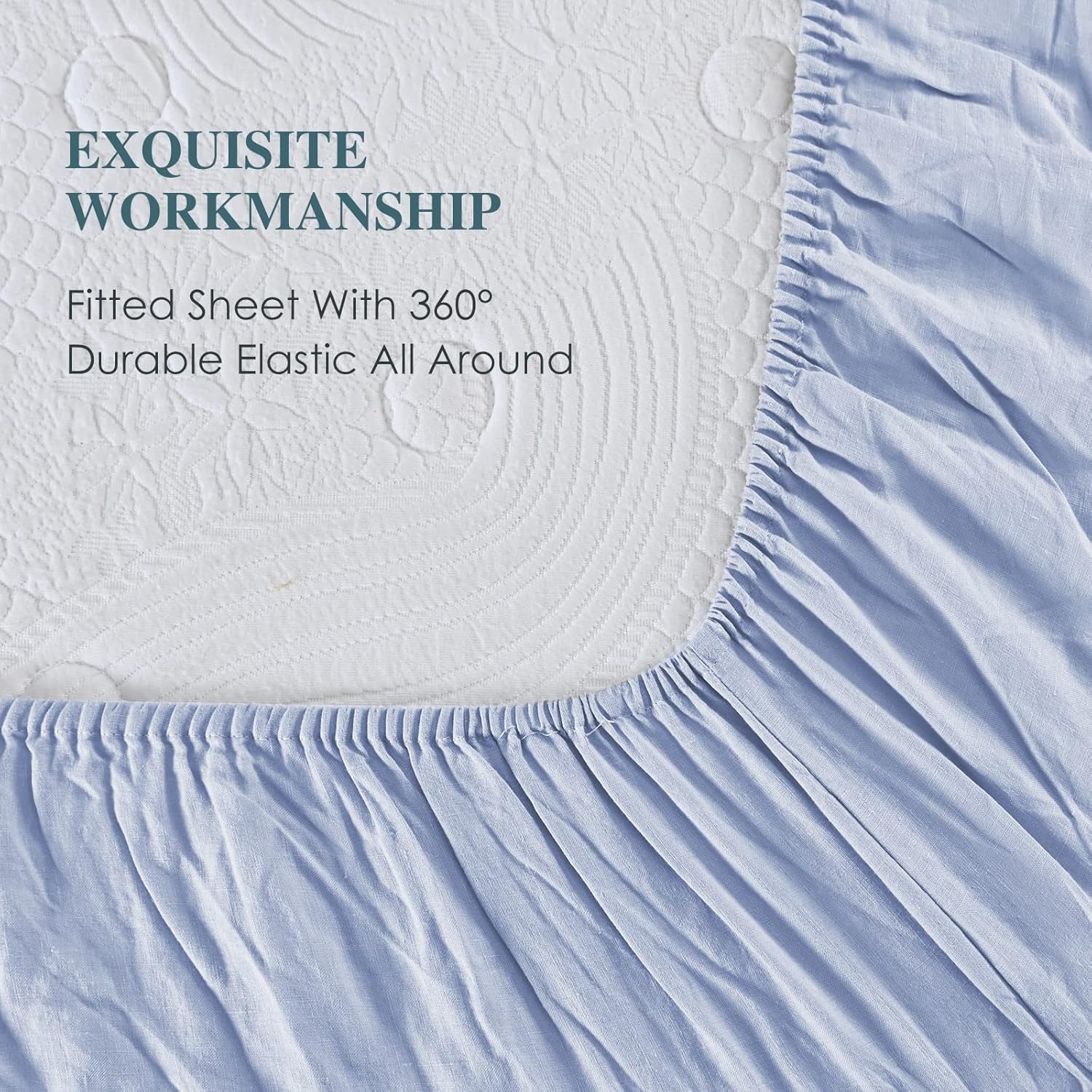 Stone Washed Organic French Linen Bed Sheet Set, GOTS Certified Organic, Best Cooling Linen Sheet Award by Sleep Foundation, 1 Flat Sheet Only (Sky, Full/Queen)