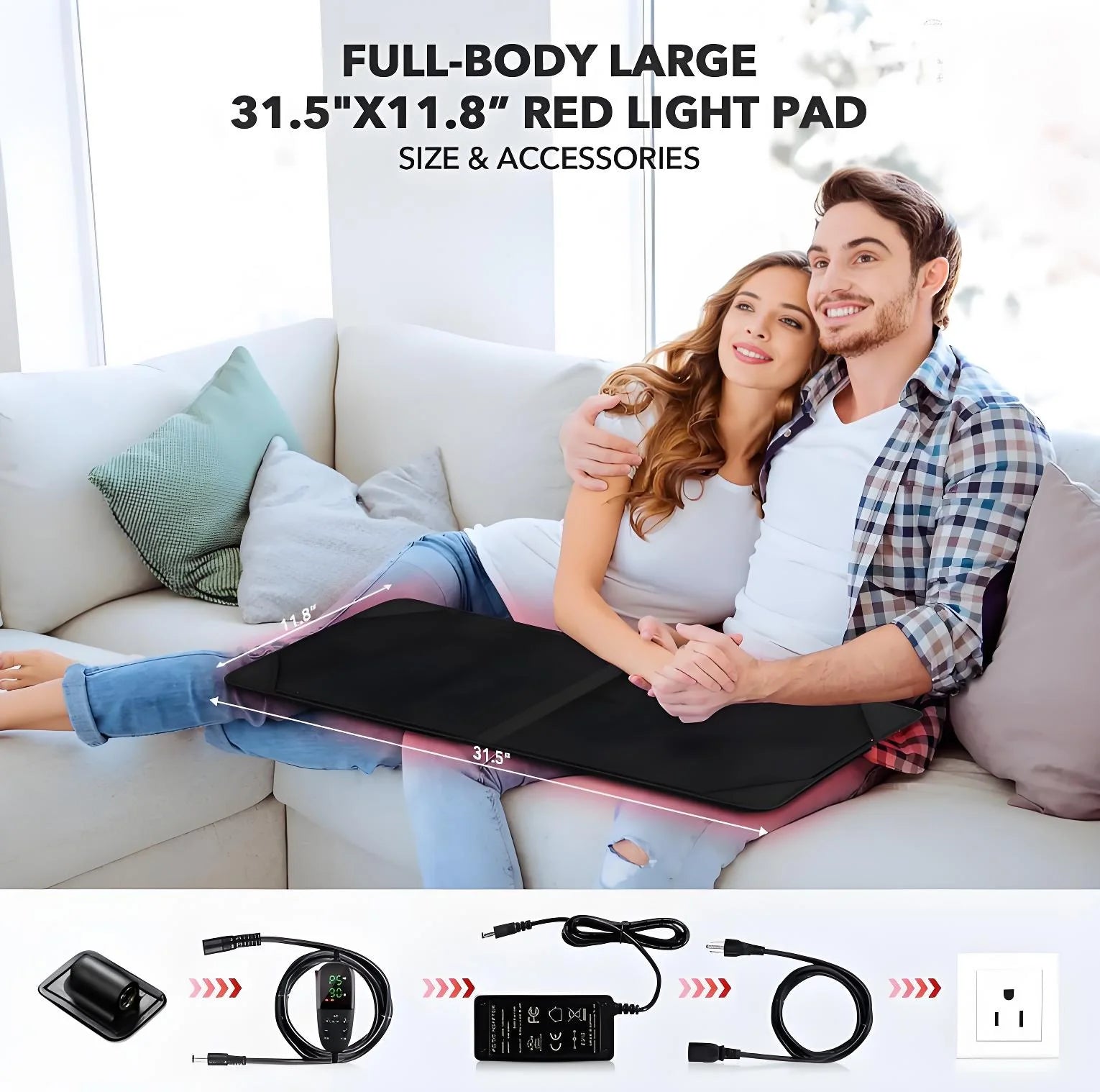 , Red Light Therapy Mat for Body, 31.5" * 11.8" Red Light Therapy Blanket Red near Infrared 660Nm 850Nm Full Body Pad, 1080 Leds Infrared Light Therapy for Body for Pain Relief, Improved Sleep