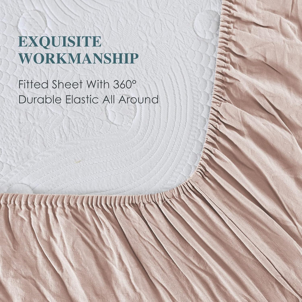 Stone Washed Organic French Linen Bed Sheet Set, GOTS Certified Organic, Best Cooling Linen Sheet Award by Sleep Foundation, 1 Flat Sheet Only (Blush, Full/Queen)