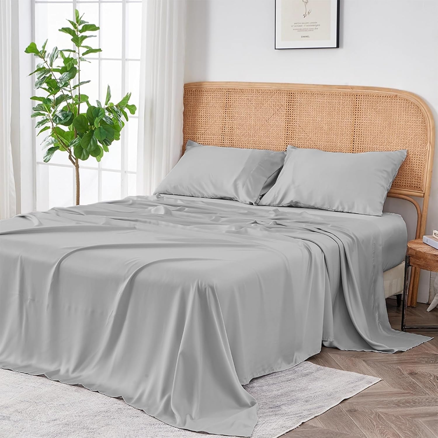 Airyweight Tencel Sheet Set, 100% Lyocell Derived from Eucalyptus, Buttery Soft, Architectural Digest 2022 Best Cooling Sheets Winner - 4Pc - 2 Pillowcases 1 Fitted 1 Top (Dove, Queen)