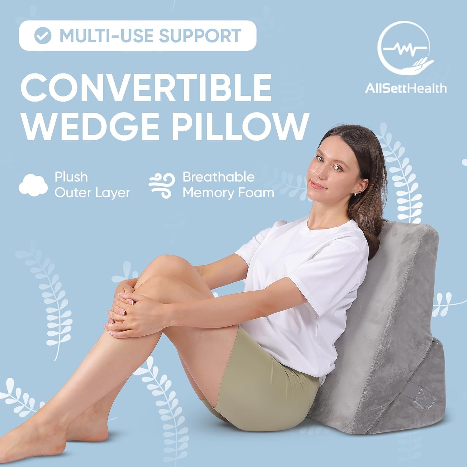 Allsett Health Adjustable Bed Wedge Pillow for Sleep Apnea, 7 in 1 Body Position