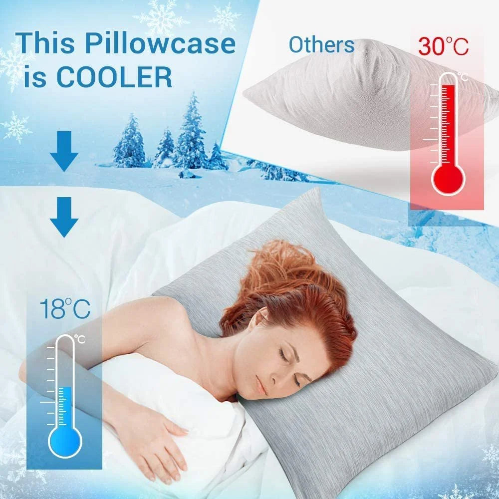 Cooling Pillowcases, Summer Pillowcase with Japanese Q-Max 0.55 Cooling Fiber, Double-Sided Design Standard Pillow Case with Hidden Zipper, 2 Pack, Gray