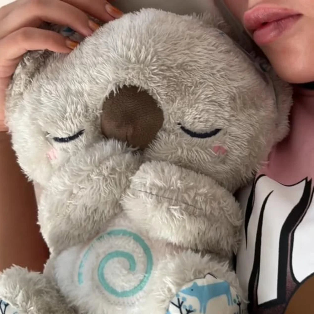 Sleeping Koala Plush Stuffed Toy- Soothing Koala Plush Breathing with Sensory Details Music Lights & Rhythmic Breathing Motion For