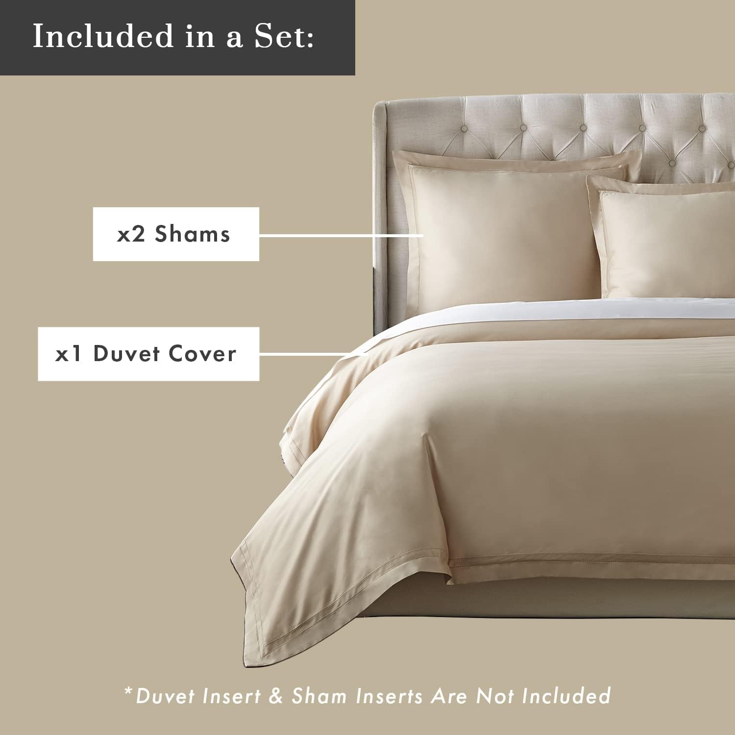 Luxury Duvet Cover Set 100% Certified Egyptian Cotton, Cool Breathable Ultra Soft Double Hem-Stitched Sateen Weave, Hidden Zipper Closure 1 Duvet Cover and 2 Pillow Shams (Tan, King)