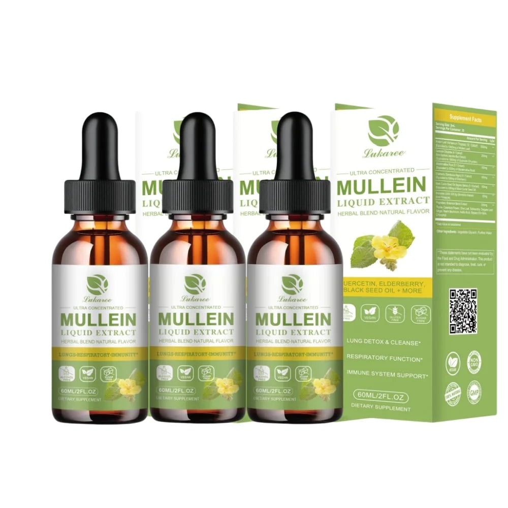 (3 Pack)Mullein Drops for Lungs 300,000‬Mg - Mullein Leaf Extract for Lungs Detox and Respiratory Lung Health - with Chlorophyll, Elderberry,Natural Herbal Supplement for Respiratory, Immune,6 OZ