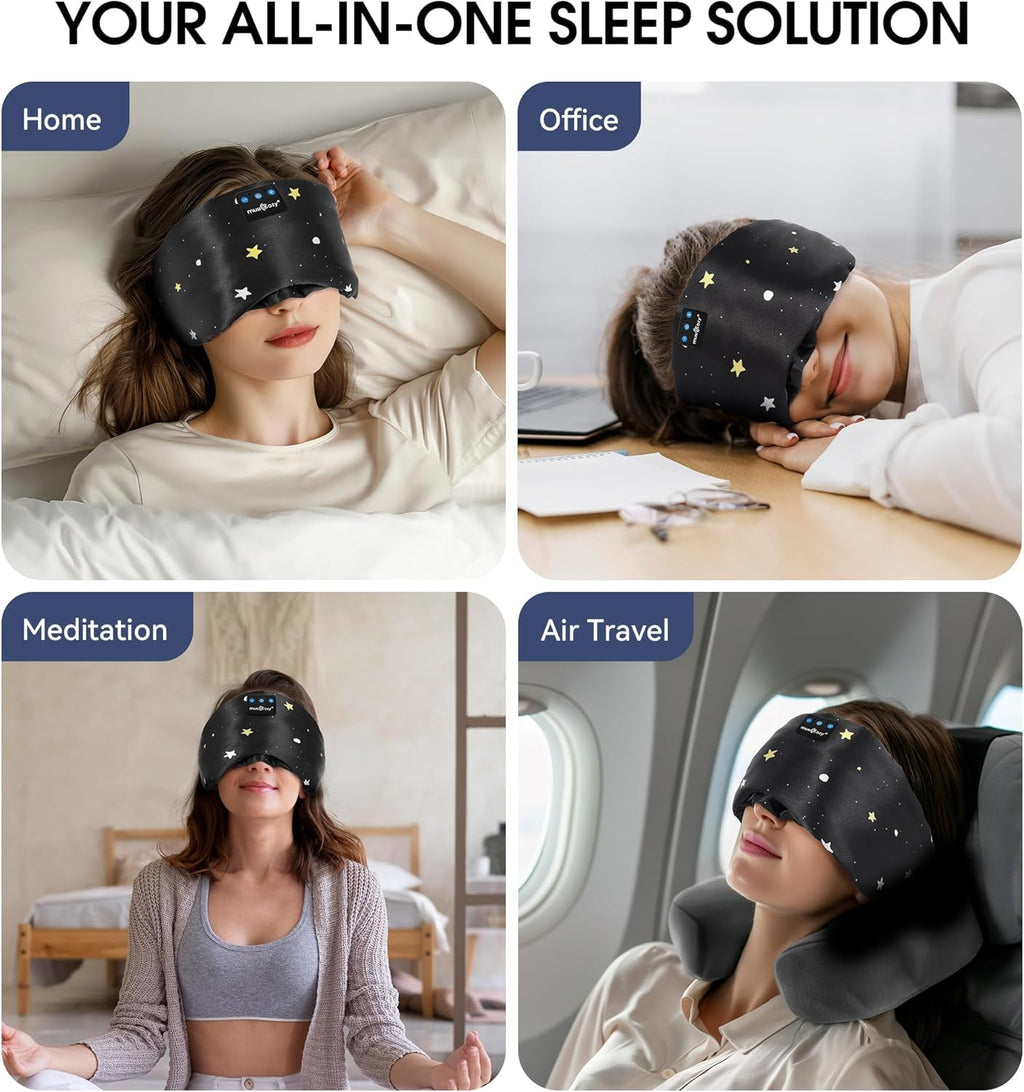 Mulberry Silk Bluetooth Sleep Mask with HD Stereo Sound, Wireless Sleep Headband Headphones for Side Sleepers, Adjustable Size, Total Light Blocking, Perfect for Travel Relaxation Sleep