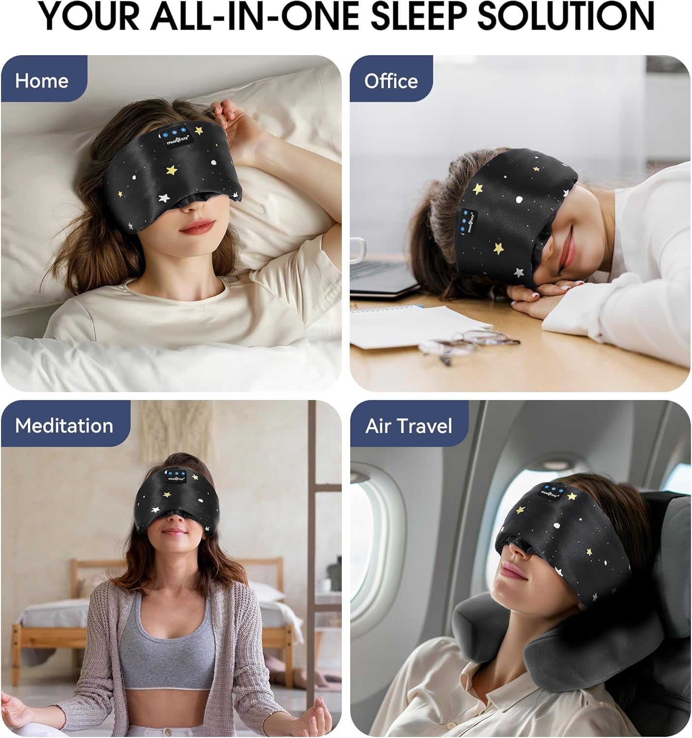 Mulberry Silk Bluetooth Sleep Mask with HD Stereo Sound, Wireless Sleep Headband Headphones for Side Sleepers, Adjustable Size, Total Light Blocking, Perfect for Travel Relaxation Sleep