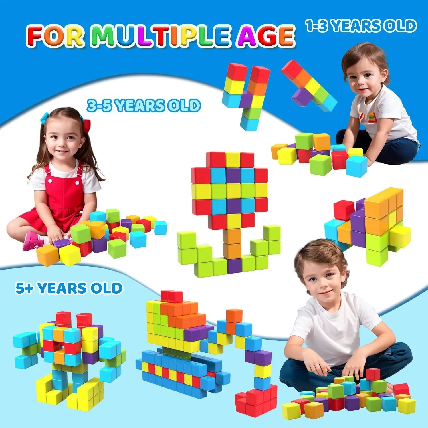 1.42 Inch Magnetic Tiles Toys STEM Magnet Toys Magnetic Blocks Building Toys Montessori Toy 2024 Best Gifts for Childrens