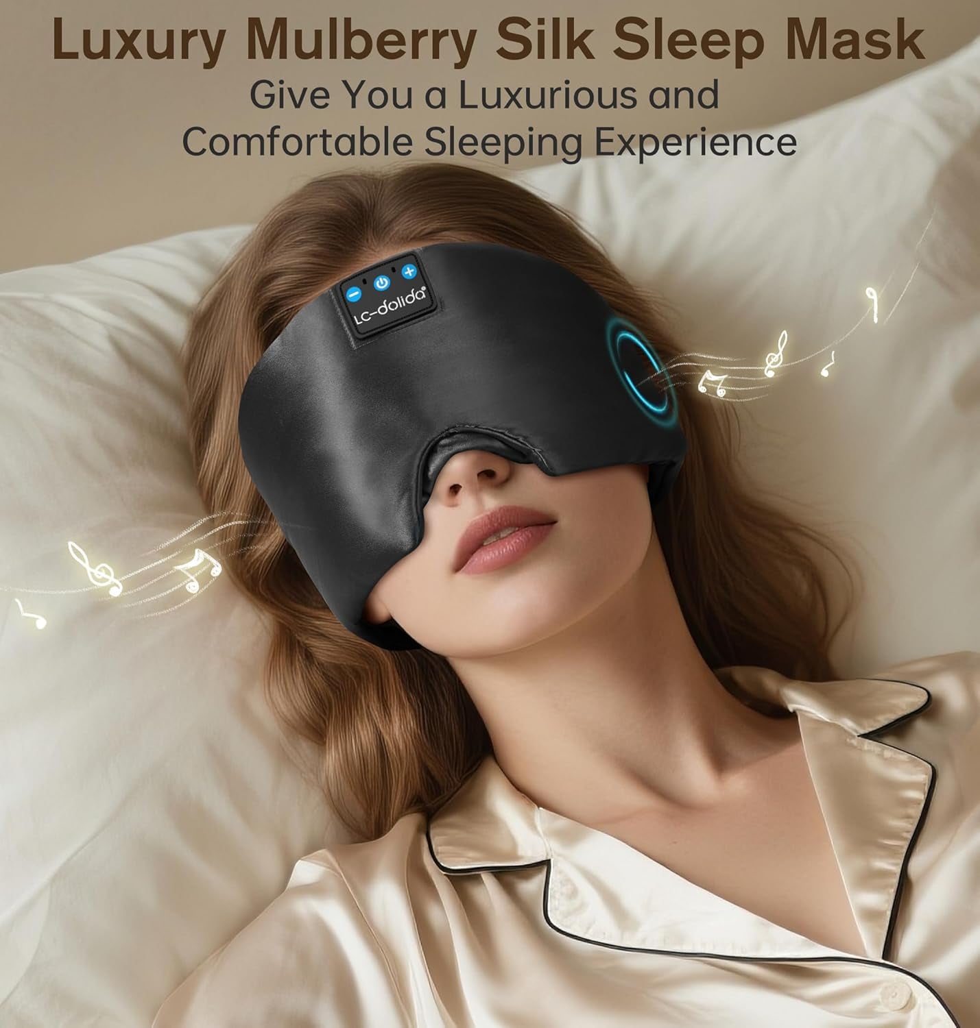Luxurious Silk Soft Sleep Mask, Sleep Headphones with Bluetooth 5.4 for Side Sleeper, Total Blackout Eye Sleeping Mask for Women and Men, Ideal Gift for Restful Sleep, Travel(Black)