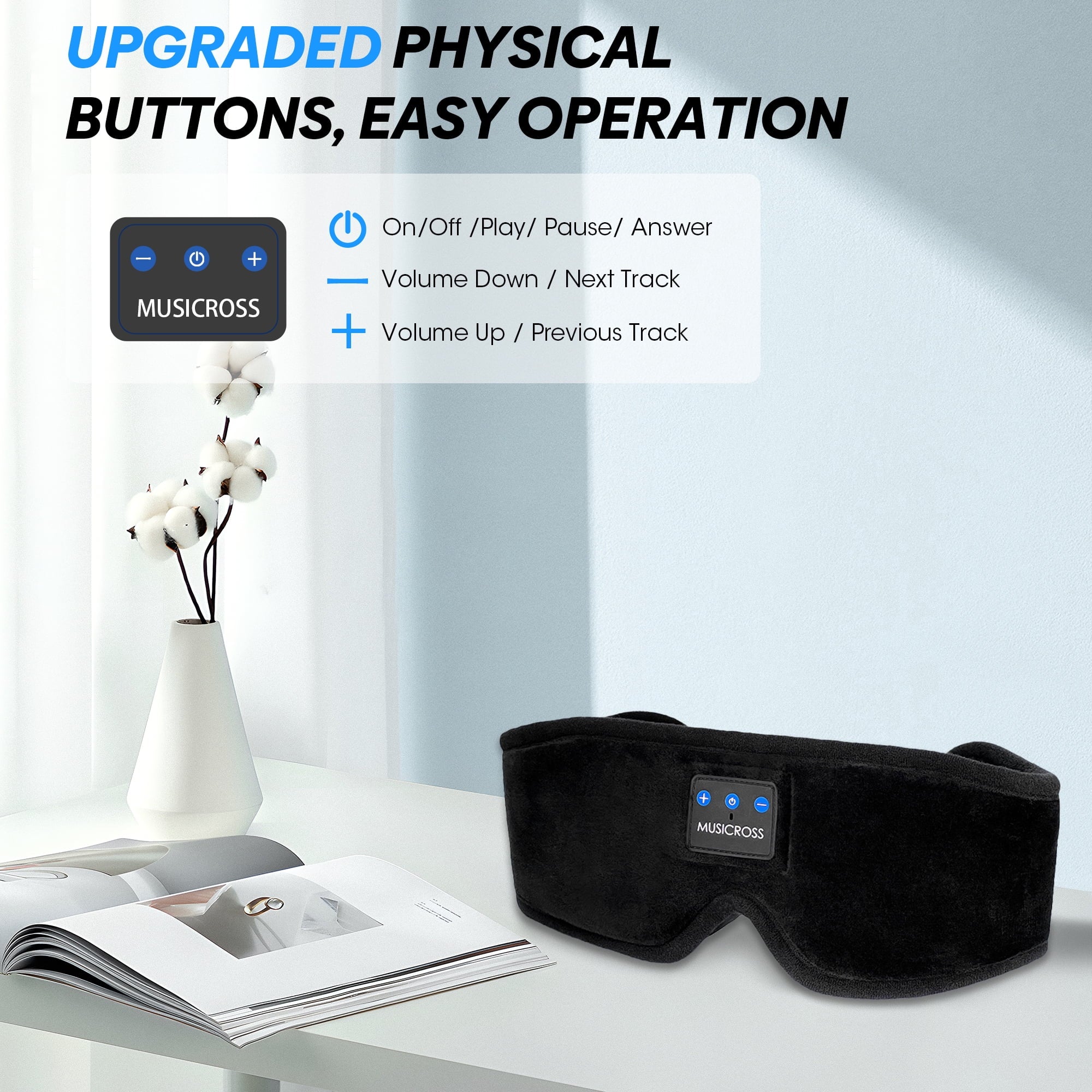 Bluetooth Sleep Mask with Headphones Bluetooth 5.2 Wireless, 3D Eye Mask for Sleeping Built-In HD Music, Microphone for Calls, Sleep Headphones for Side Sleepers Travel Yoga Meditation