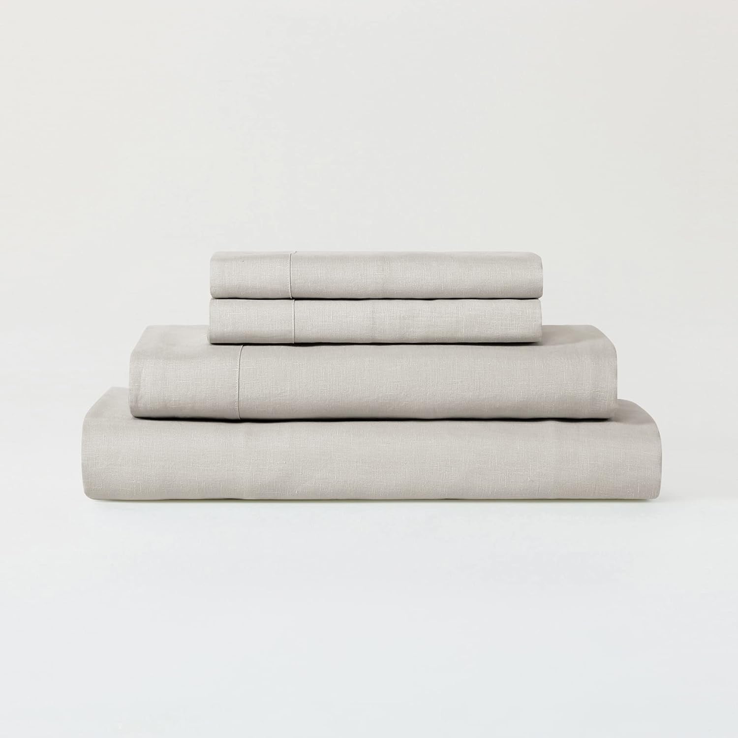 Stone Washed Organic French Linen Bed Sheet Set, GOTS Certified Organic, Best Cooling Linen Sheet Award by Sleep Foundation, 3 Piece - 2 Pillowcases and 1 Fitted Sheet (Fog, Cal King)